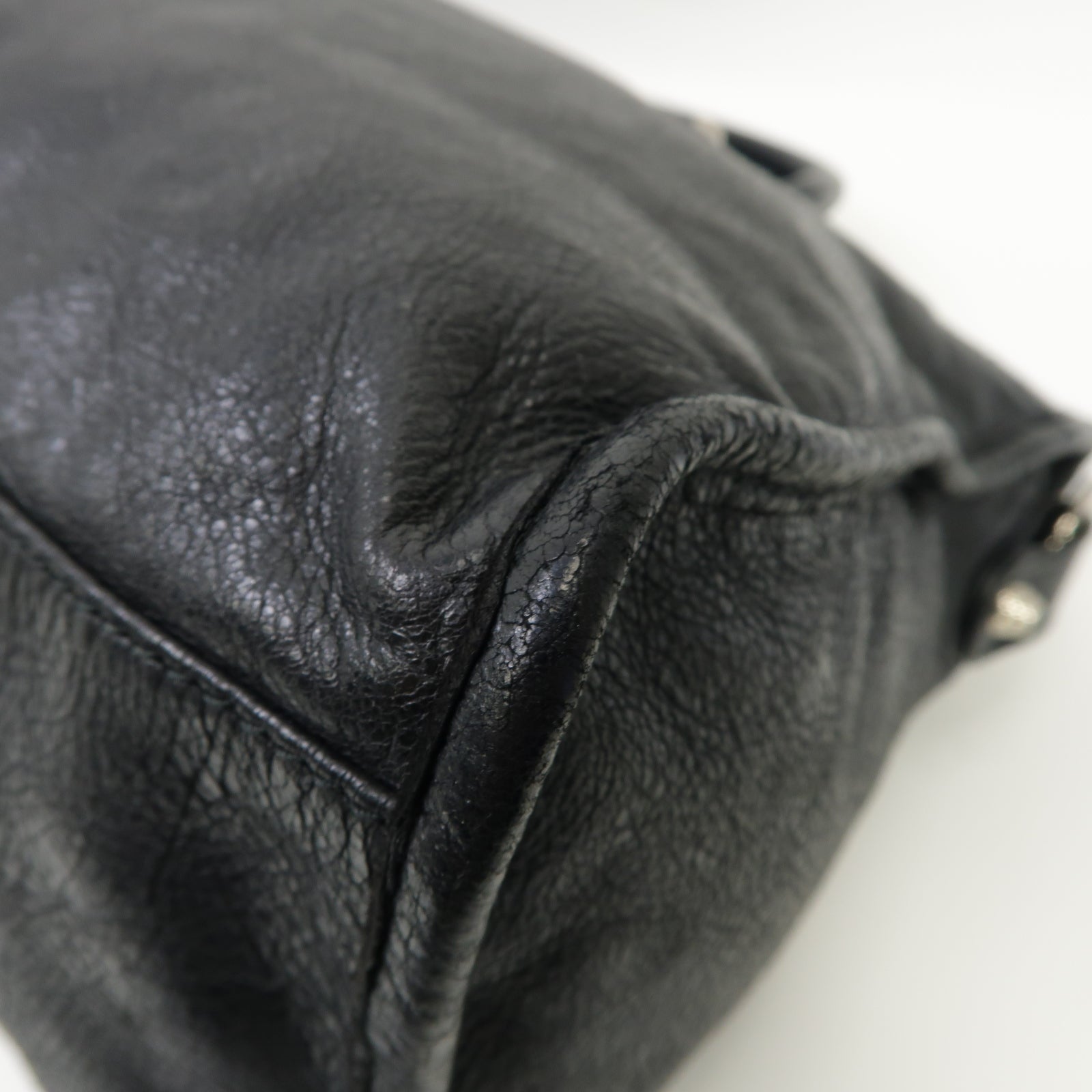 BALENCIAGA 羊皮皮革City銀扣手挽肩背兩用袋黑色