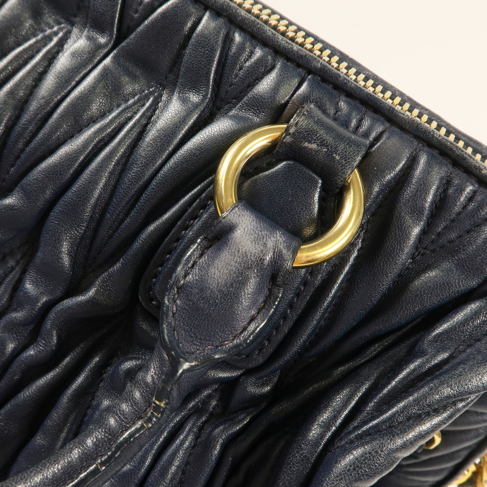 MIU MIU GHW Hand Bag Lambskin Leather Navy