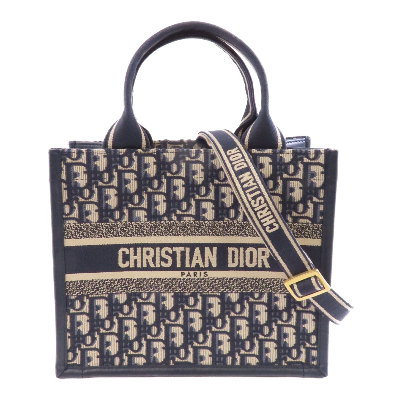 Dior 帆布2way Shoulder Bag金扣手挽肩背兩用袋深藍色/米色
