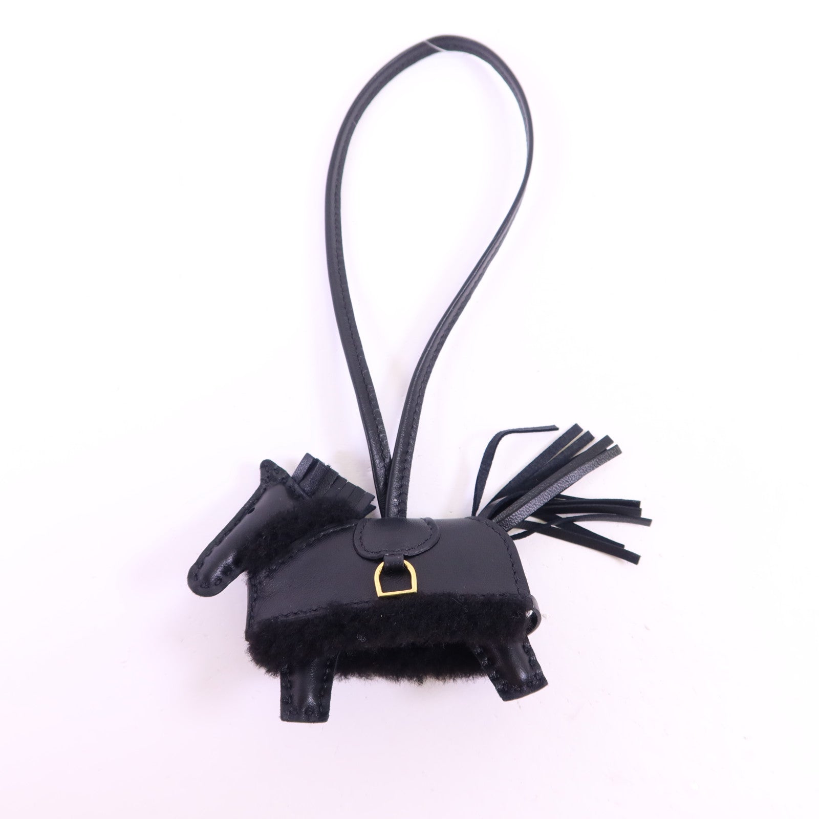 HERMES Milo皮革/羊毛Robeo Plush PM金扣掛飾