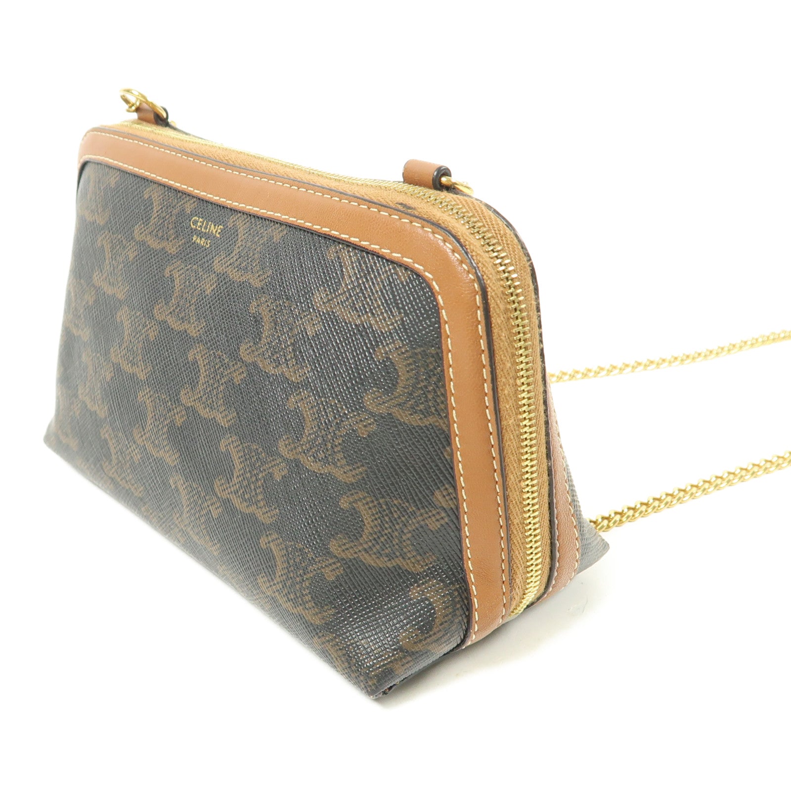 CELINE 塗層帆布Chain Shoulder金扣鏈帶肩背袋