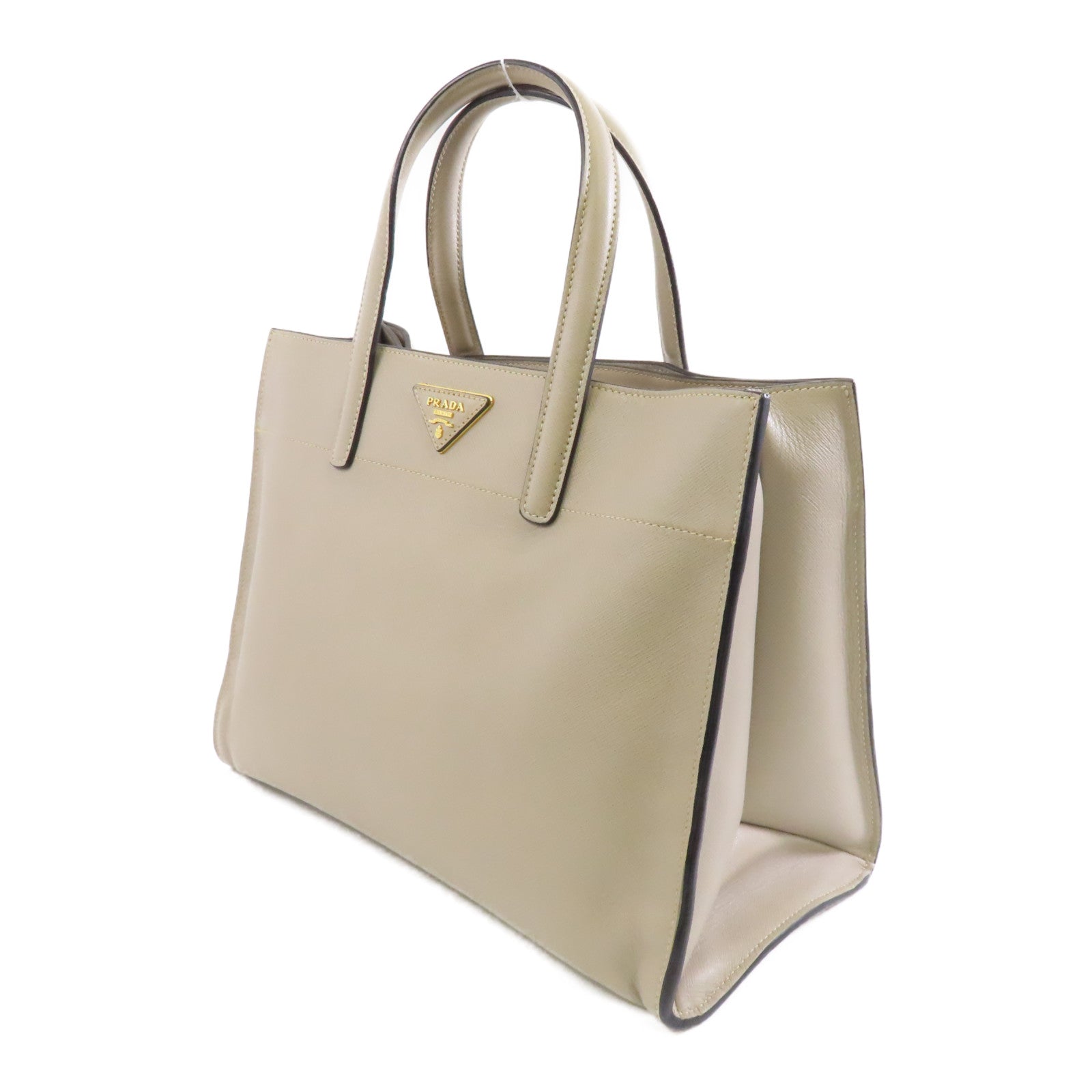 PRADA 牛皮皮革Shoulder Bag金扣手挽肩背兩用袋灰色