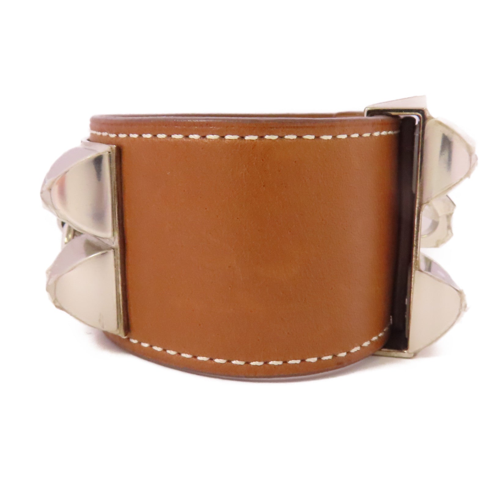 HERMES Swift皮革Collier de Chien銀扣手鐲Gold