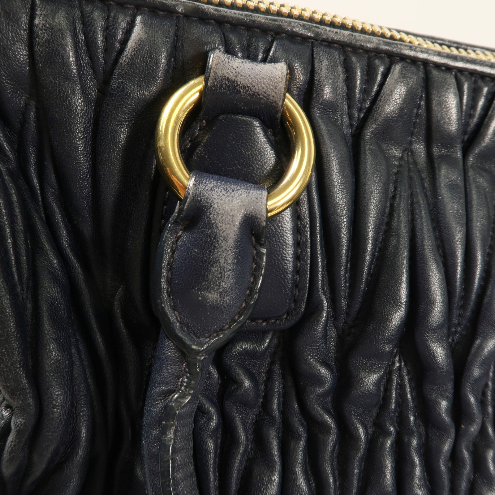 MIU MIU GHW Hand Bag Lambskin Leather Navy