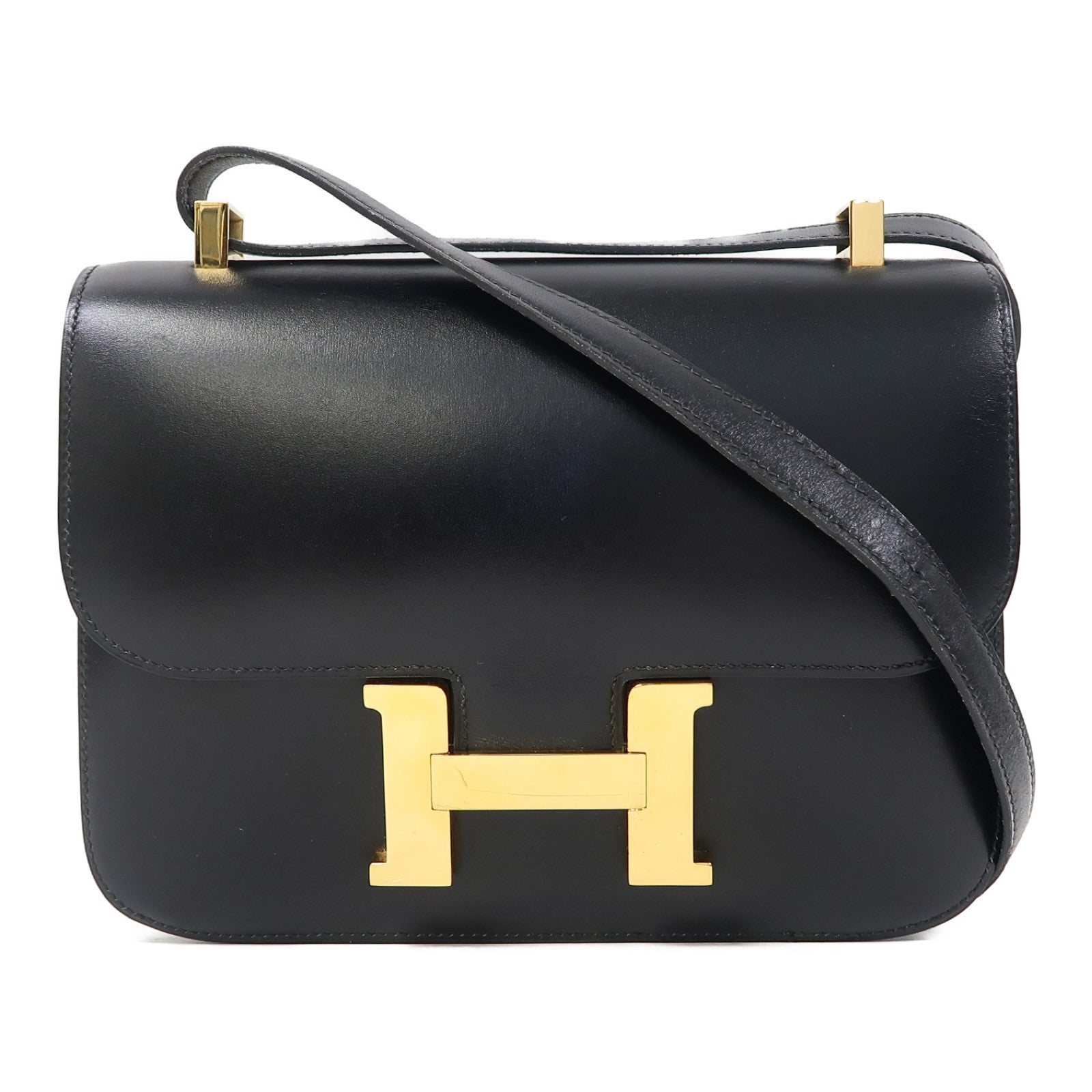 HERMES Box Calf皮革Constance 23金扣肩背袋黑色