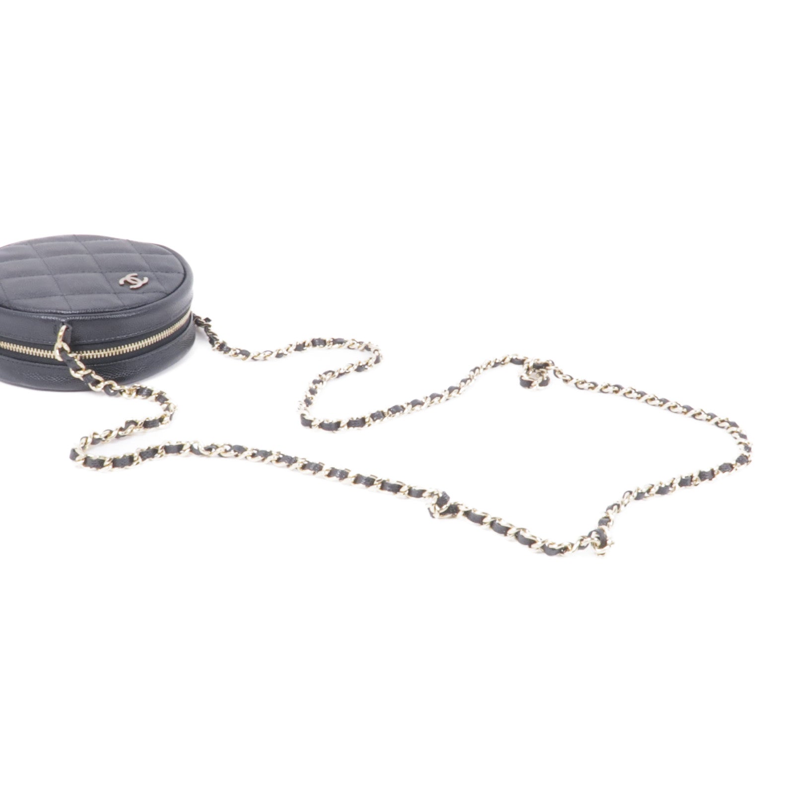 CHANEL 牛皮皮革Round Clutch With Chain金扣肩背袋