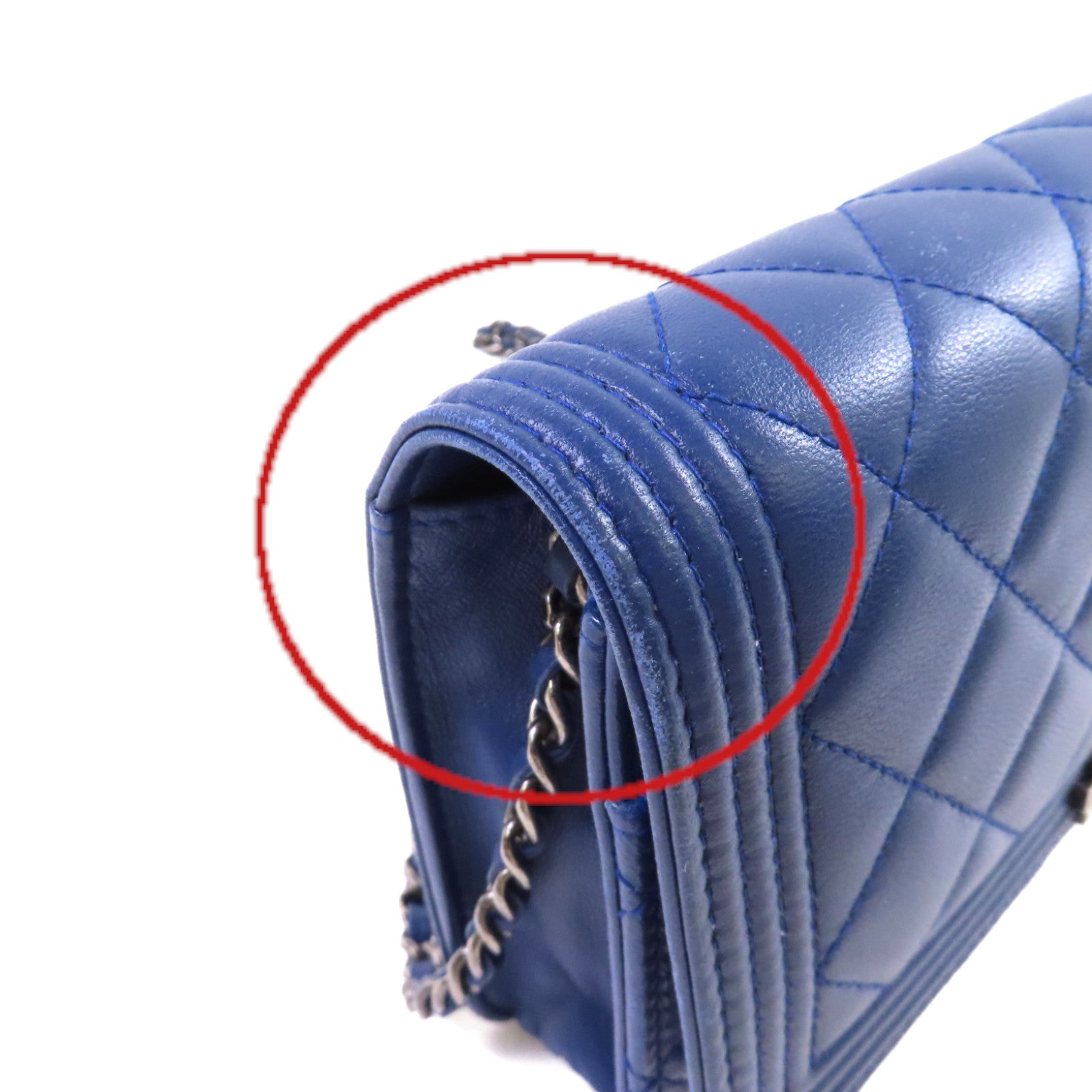 CHANEL 【激減優惠】菱格羊皮皮革WOC Wallet On Chain Shoulder Bag銀扣鏈帶肩背袋藍色