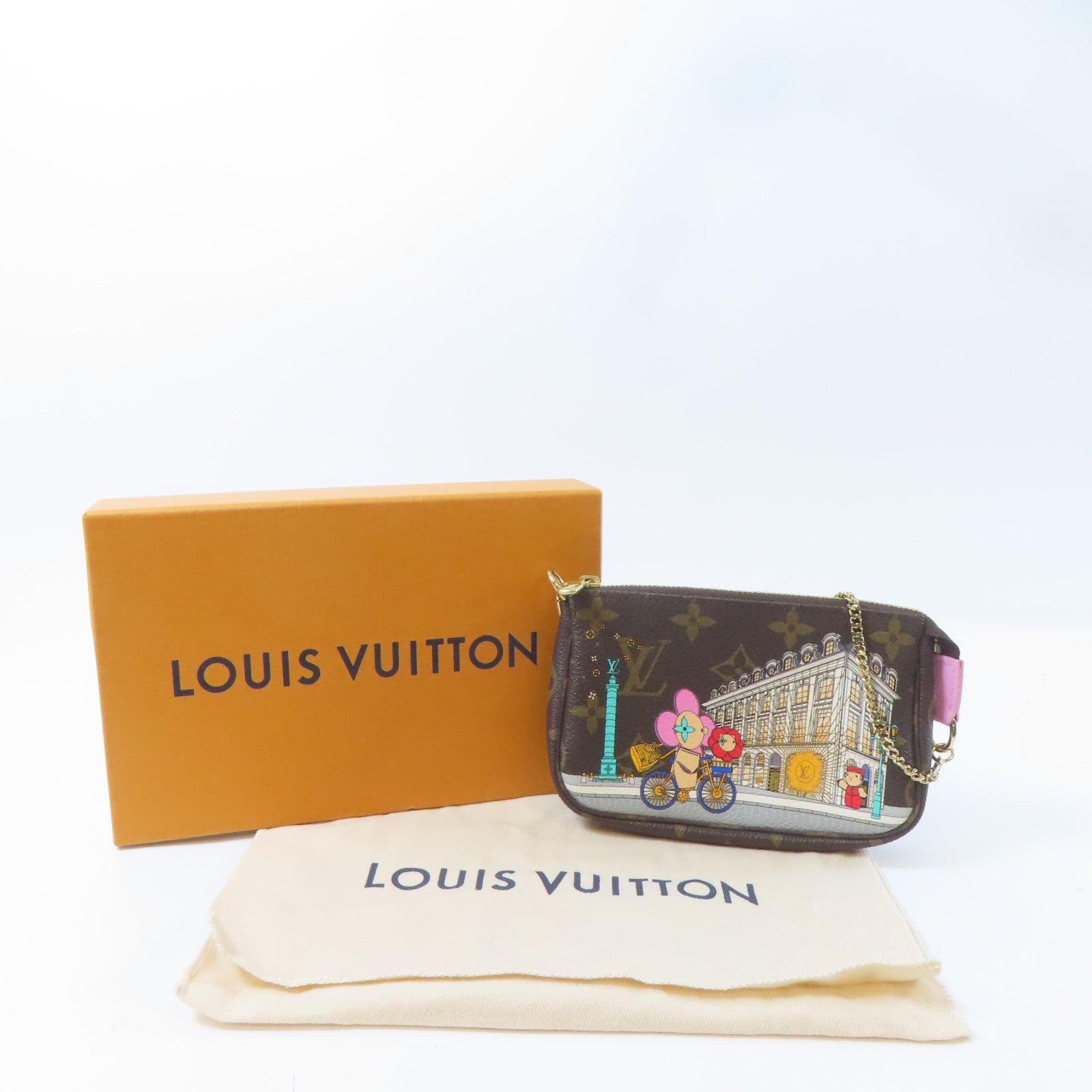 LOUIS VUITTON Monogram Mini Pochette Accessoires金扣鏈帶手挽袋啡色