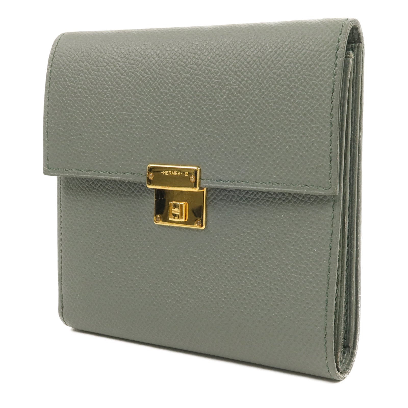 HERMES Epsom皮革Clic 12錢包Vert Amande