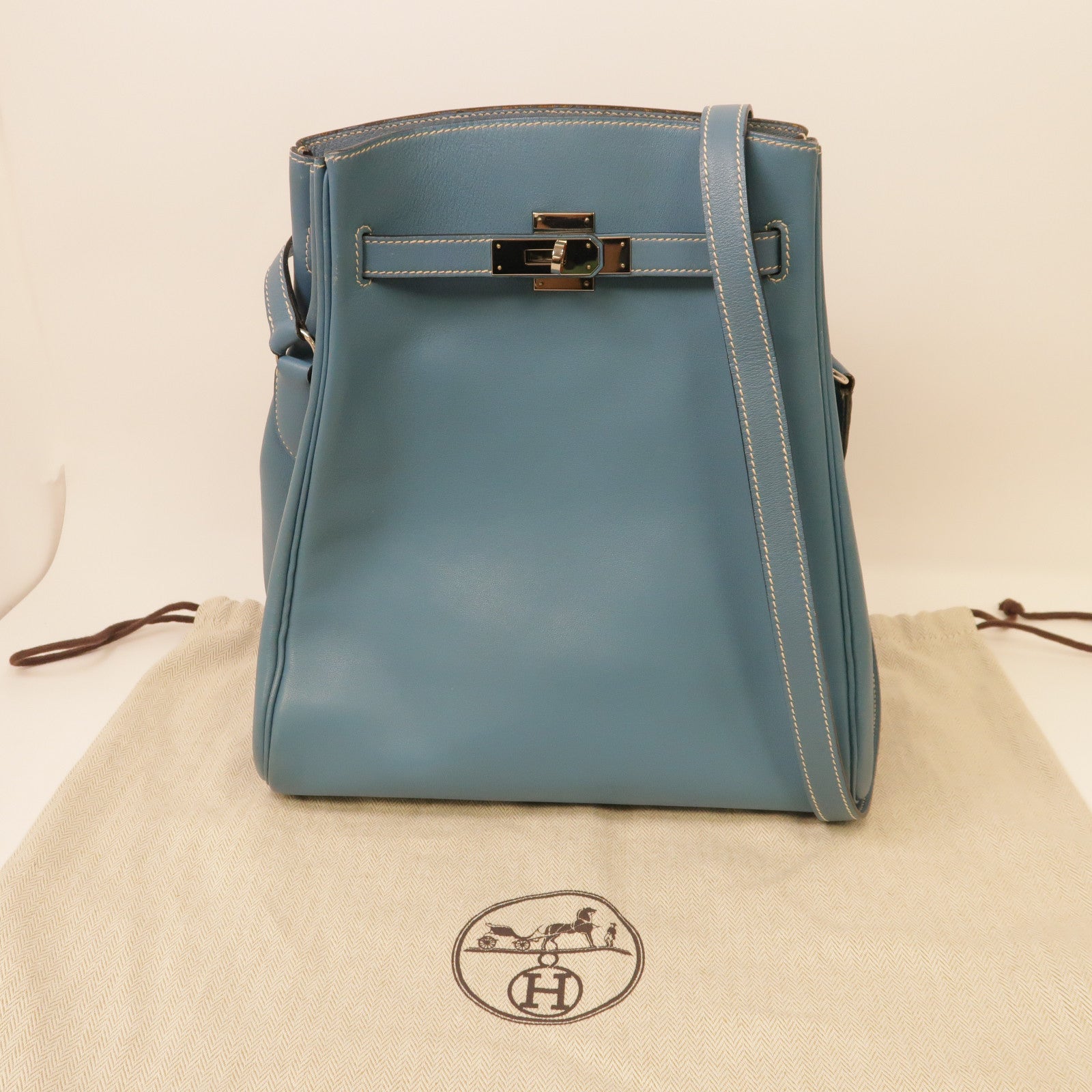 HERMES 【激減優惠】Swift皮革Kelly Sport銀扣肩背袋Bleu Jean牛仔藍色