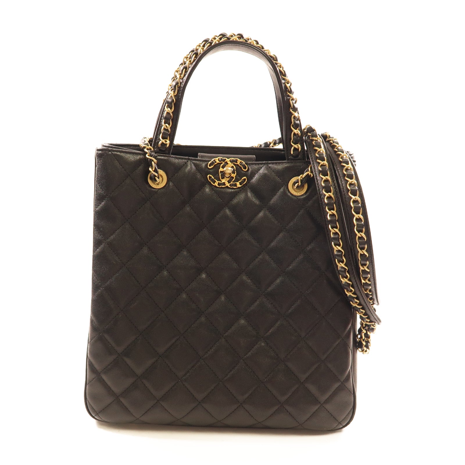 CHANEL 牛皮皮革2 Way Bag金扣鏈帶手挽肩背兩用袋