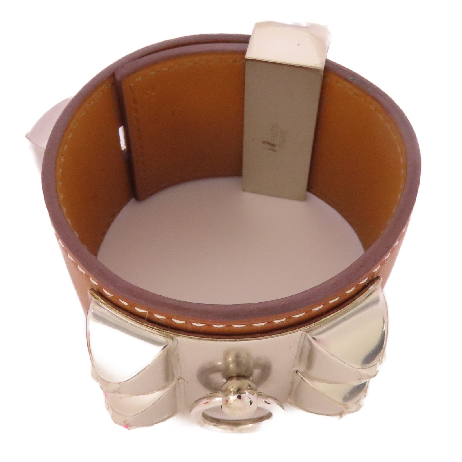 HERMES Swift皮革Collier de Chien銀扣手鐲Gold