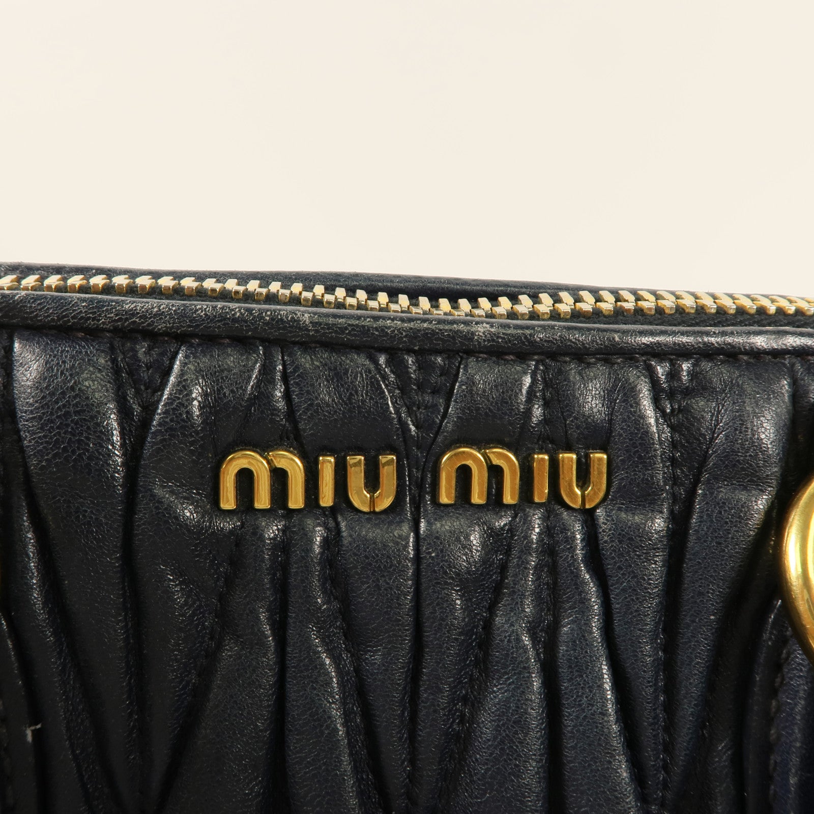 MIU MIU GHW Hand Bag Lambskin Leather Navy