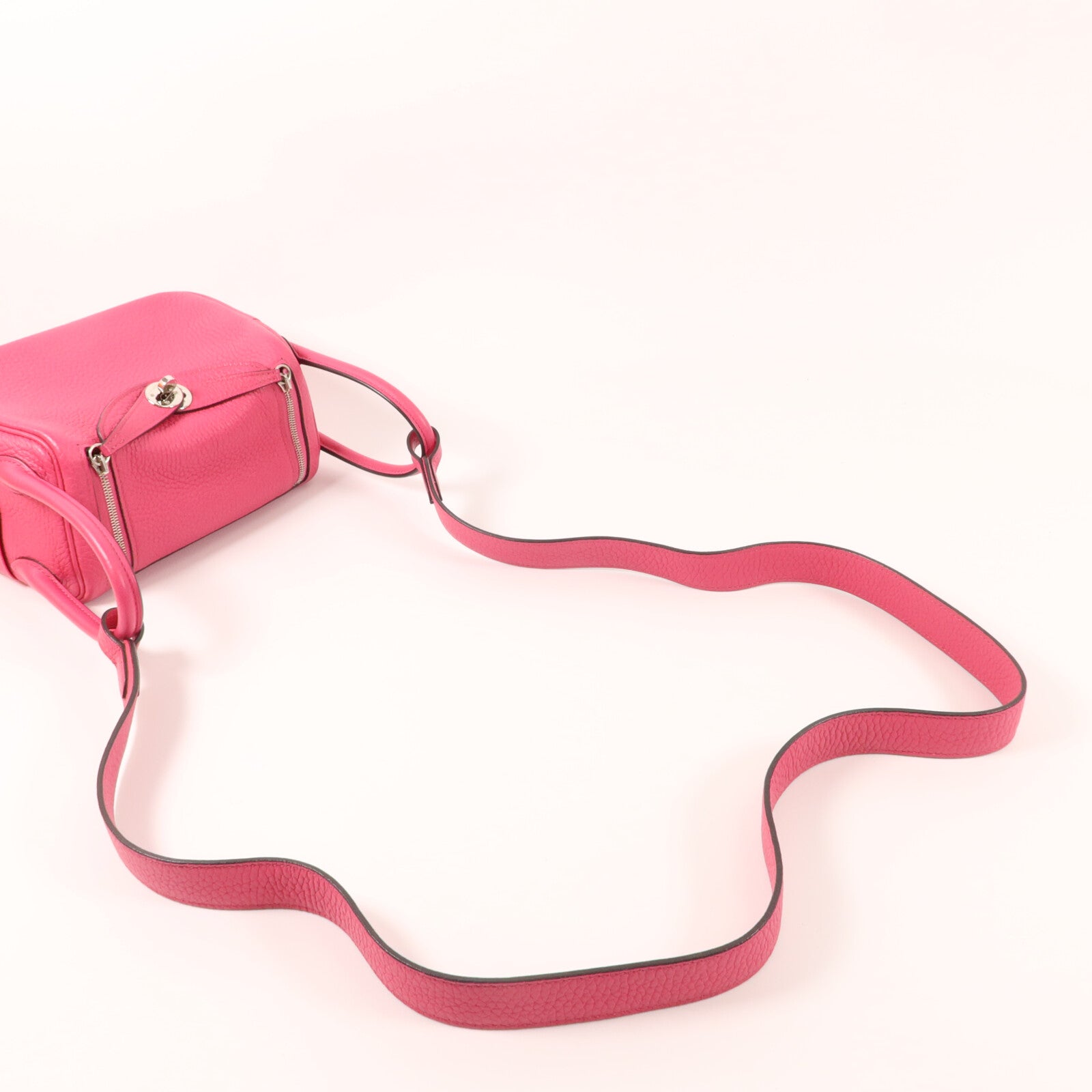 HERMES Clemence皮革Mini Lindy手挽肩背兩用袋Rose Mexico