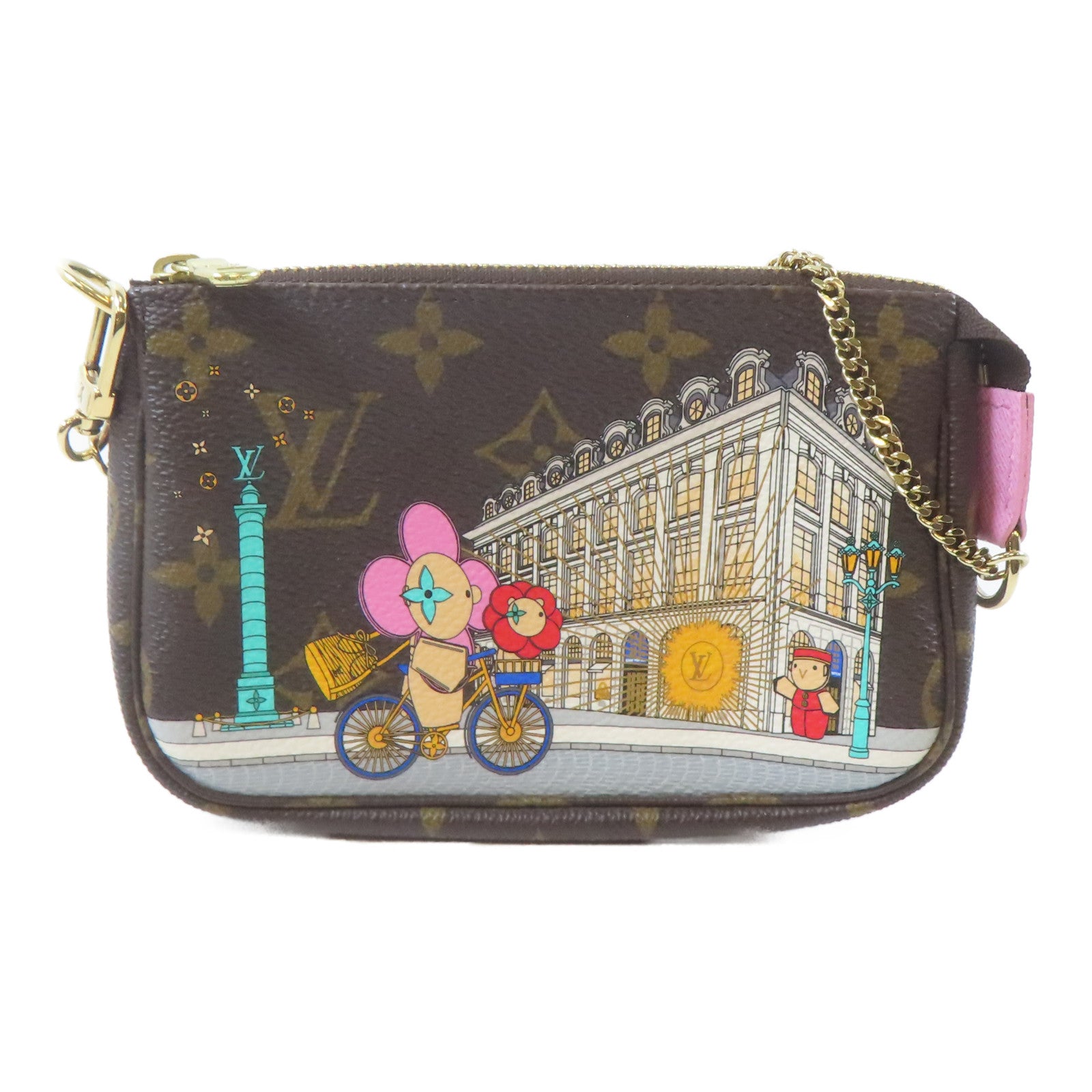 LOUIS VUITTON Monogram Mini Pochette Accessoires金扣鏈帶手挽袋啡色