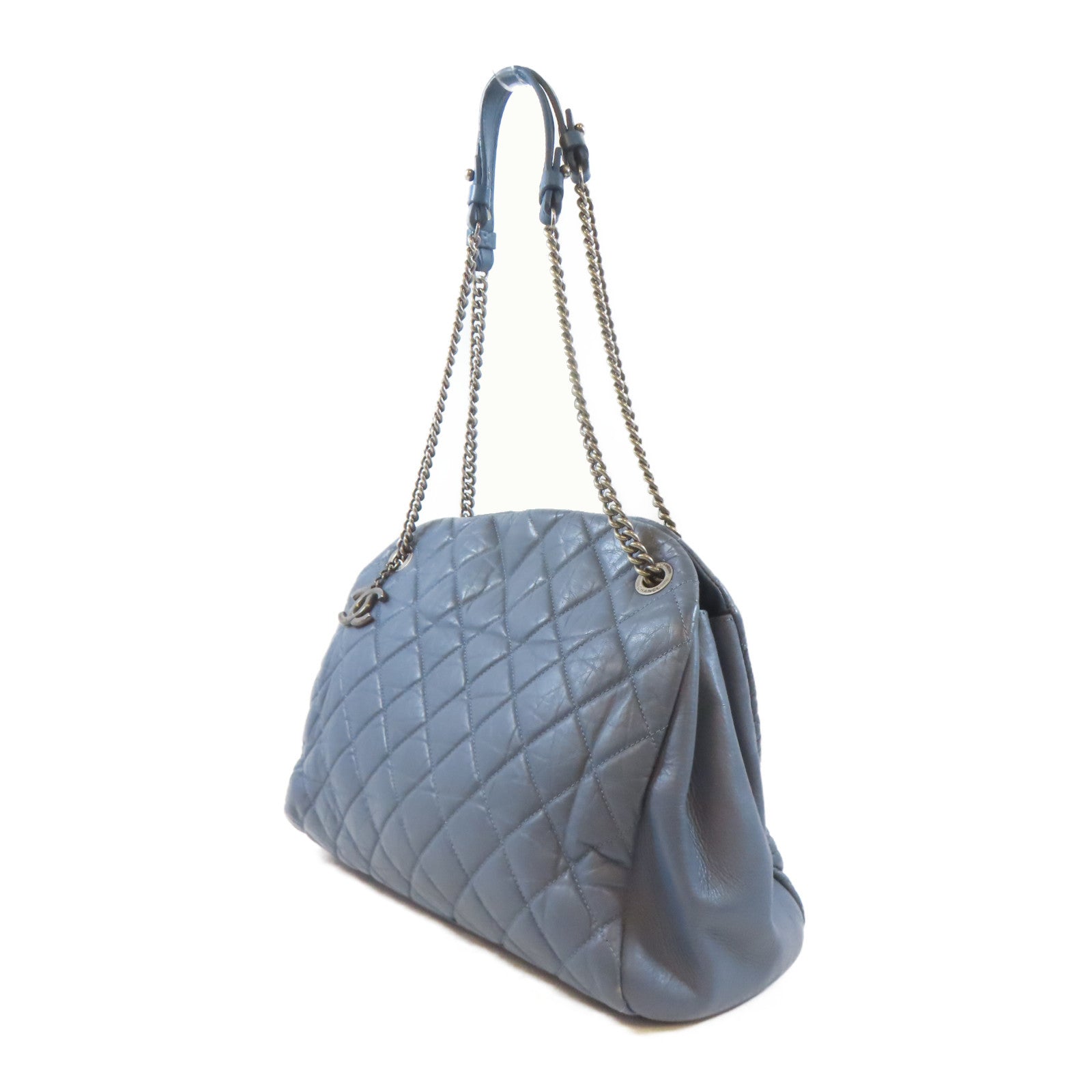 CHANEL 菱格牛皮皮革Chain Shoulder Bag黑扣手挽肩背兩用袋藍色