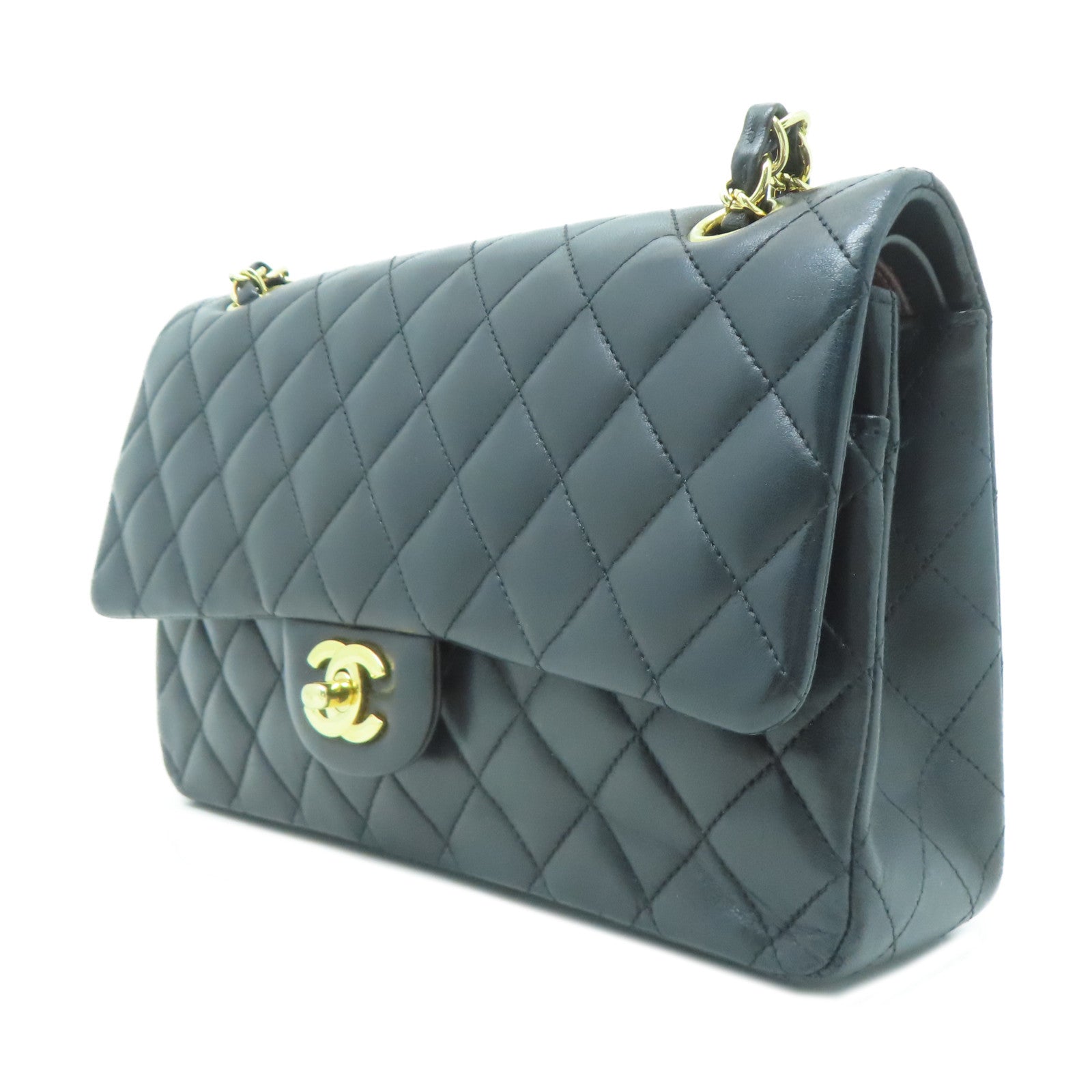 CHANEL 【激減優惠】菱格羊皮皮革Classic 25金扣鏈帶肩背袋黑色