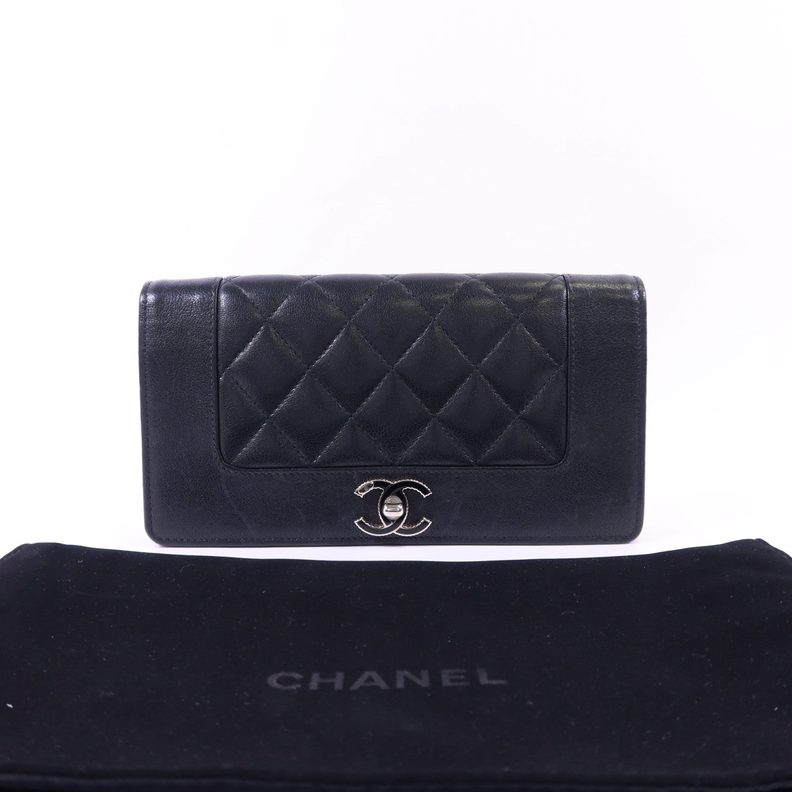 CHANEL 牛皮皮革Long Wallet銀扣長錢包