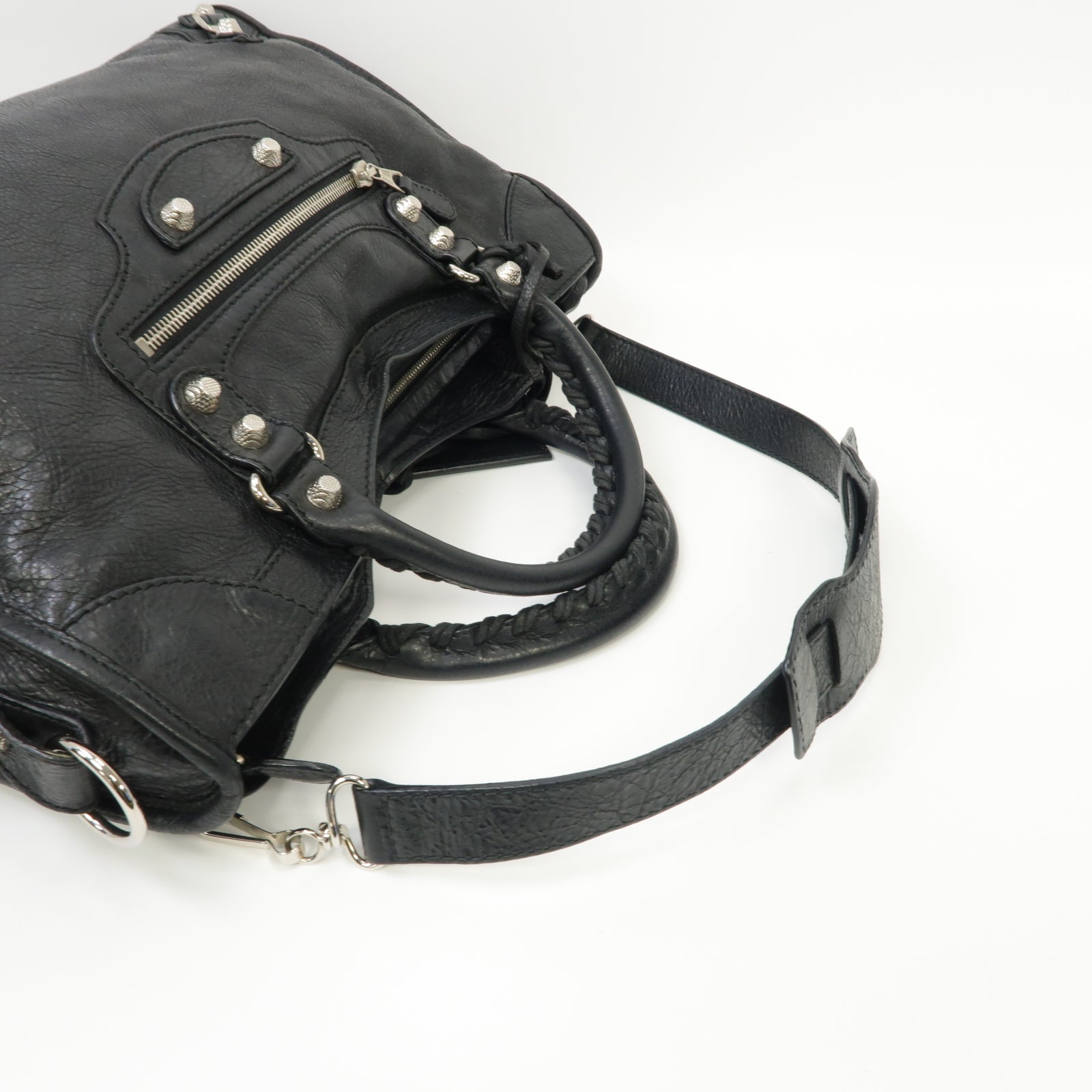 BALENCIAGA 羊皮皮革City銀扣手挽肩背兩用袋黑色