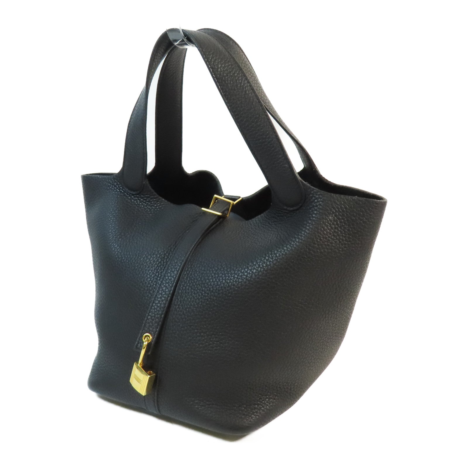 HERMES Clemence皮革Picotin MM金扣手挽袋Noir