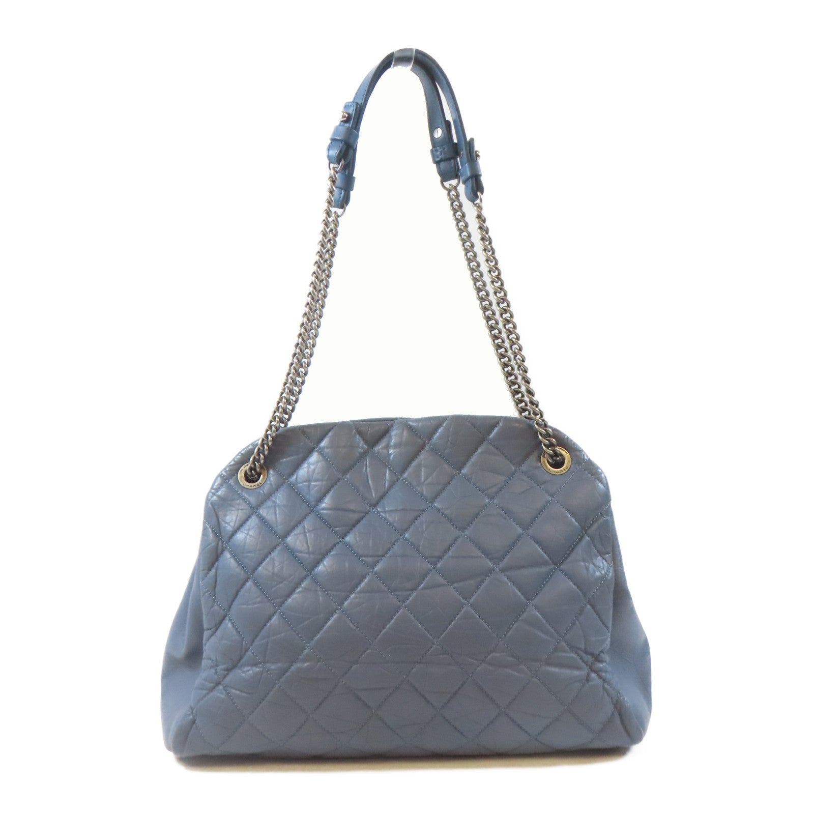 CHANEL 菱格牛皮皮革Chain Shoulder Bag黑扣手挽肩背兩用袋藍色