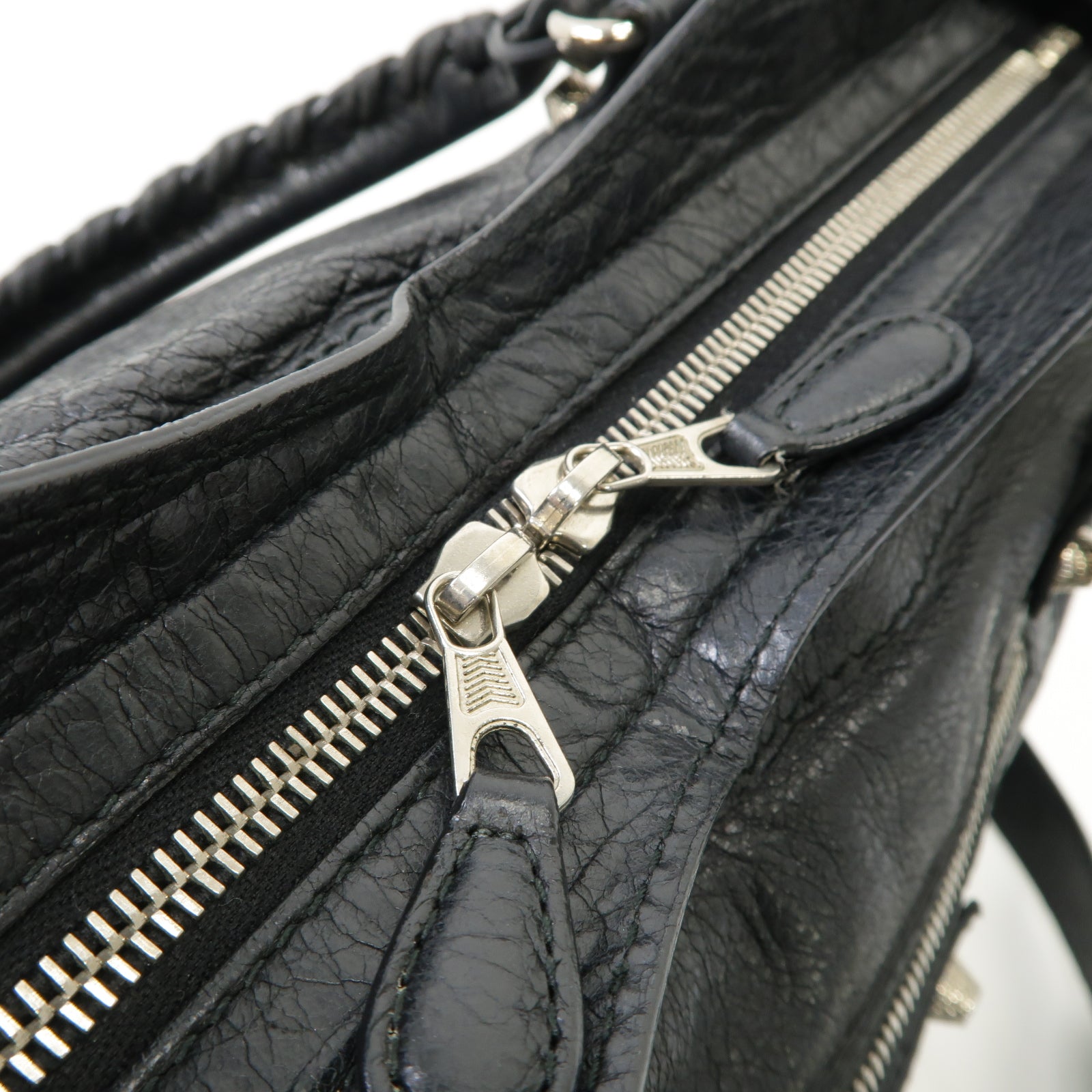 BALENCIAGA 羊皮皮革City銀扣手挽肩背兩用袋黑色