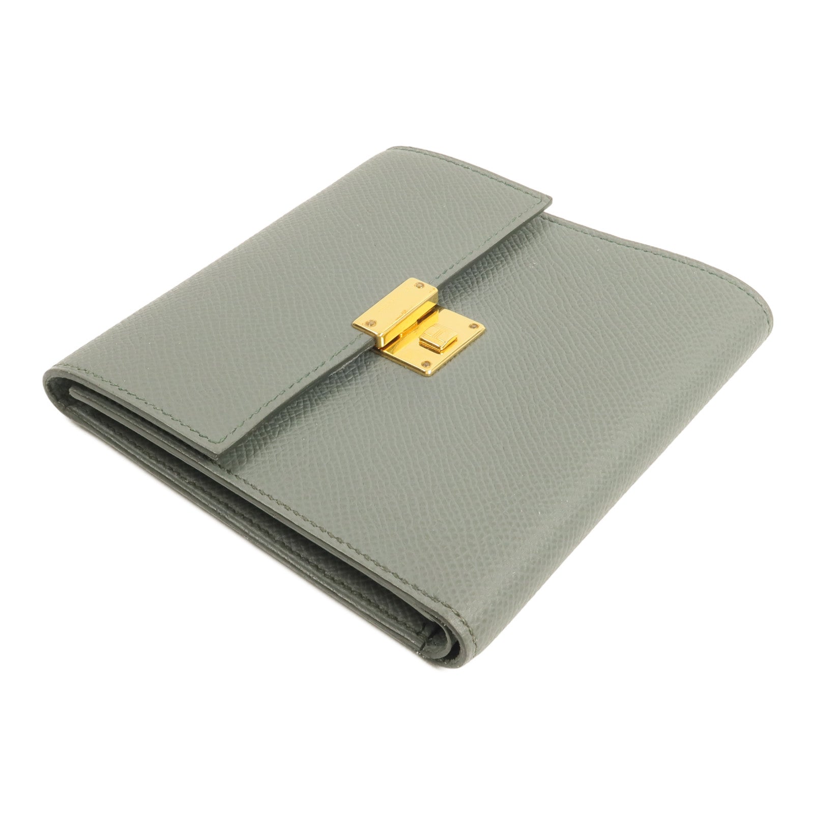 HERMES Epsom皮革Clic 12錢包Vert Amande