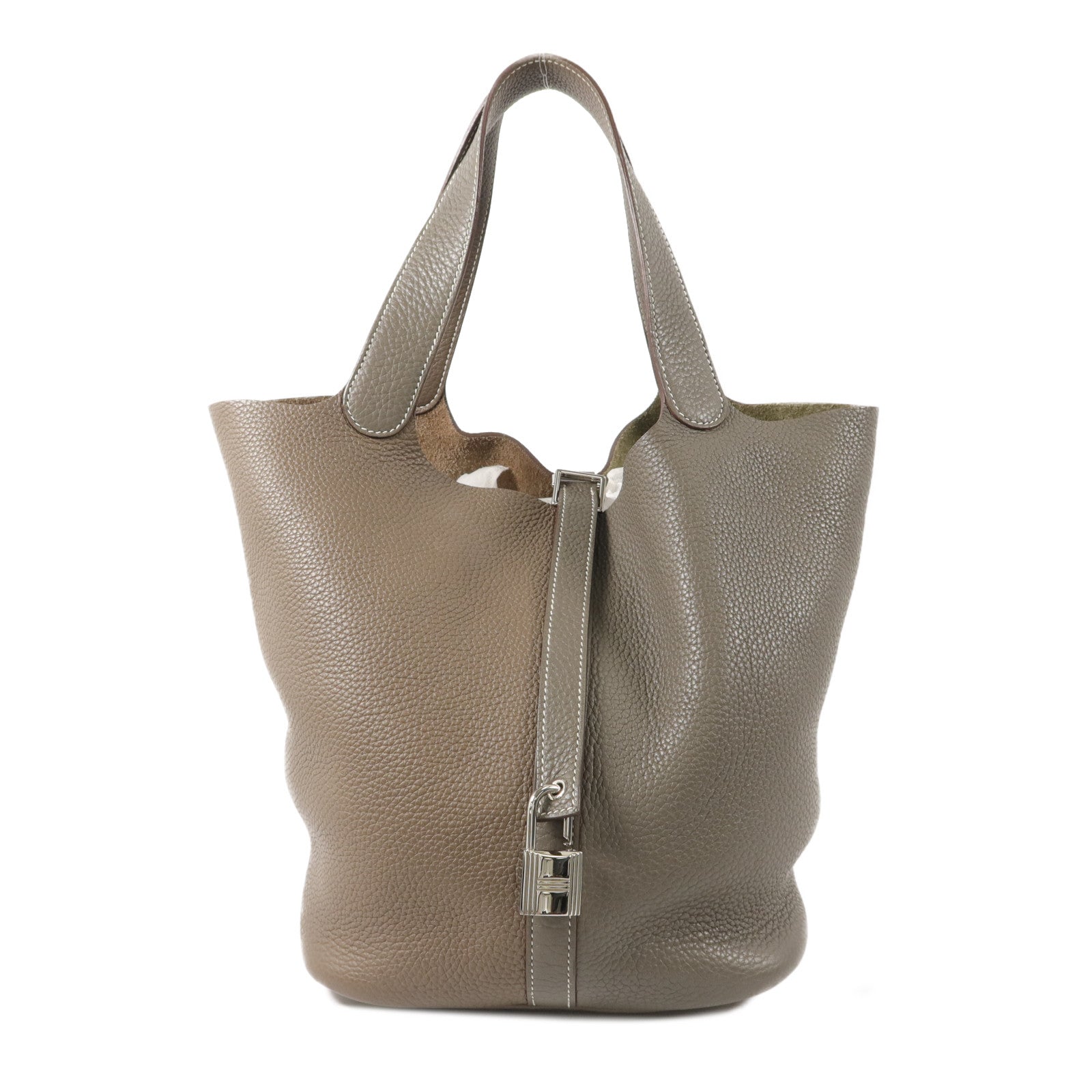 HERMES Clemence皮革Picotin GM手挽袋Etoupe/Etain