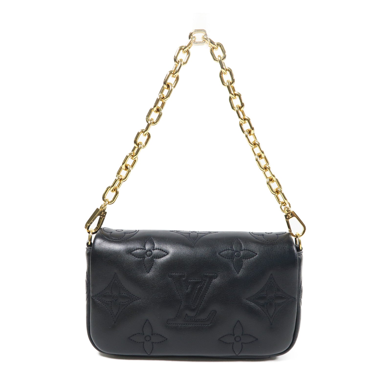 LOUIS VUITTON 牛皮皮革Bubblegram Wallet On Strap金扣手挽肩背兩用袋黑色