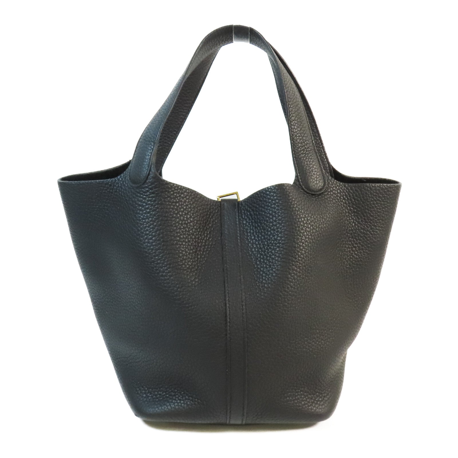 HERMES Clemence皮革Picotin MM金扣手挽袋Noir