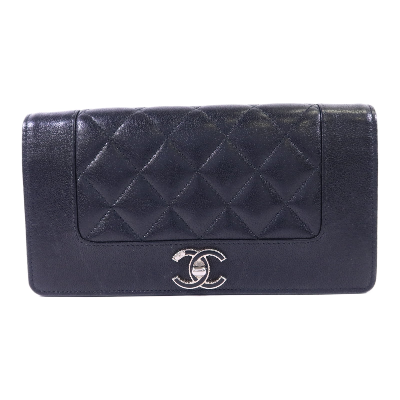 CHANEL 牛皮皮革Long Wallet銀扣長錢包