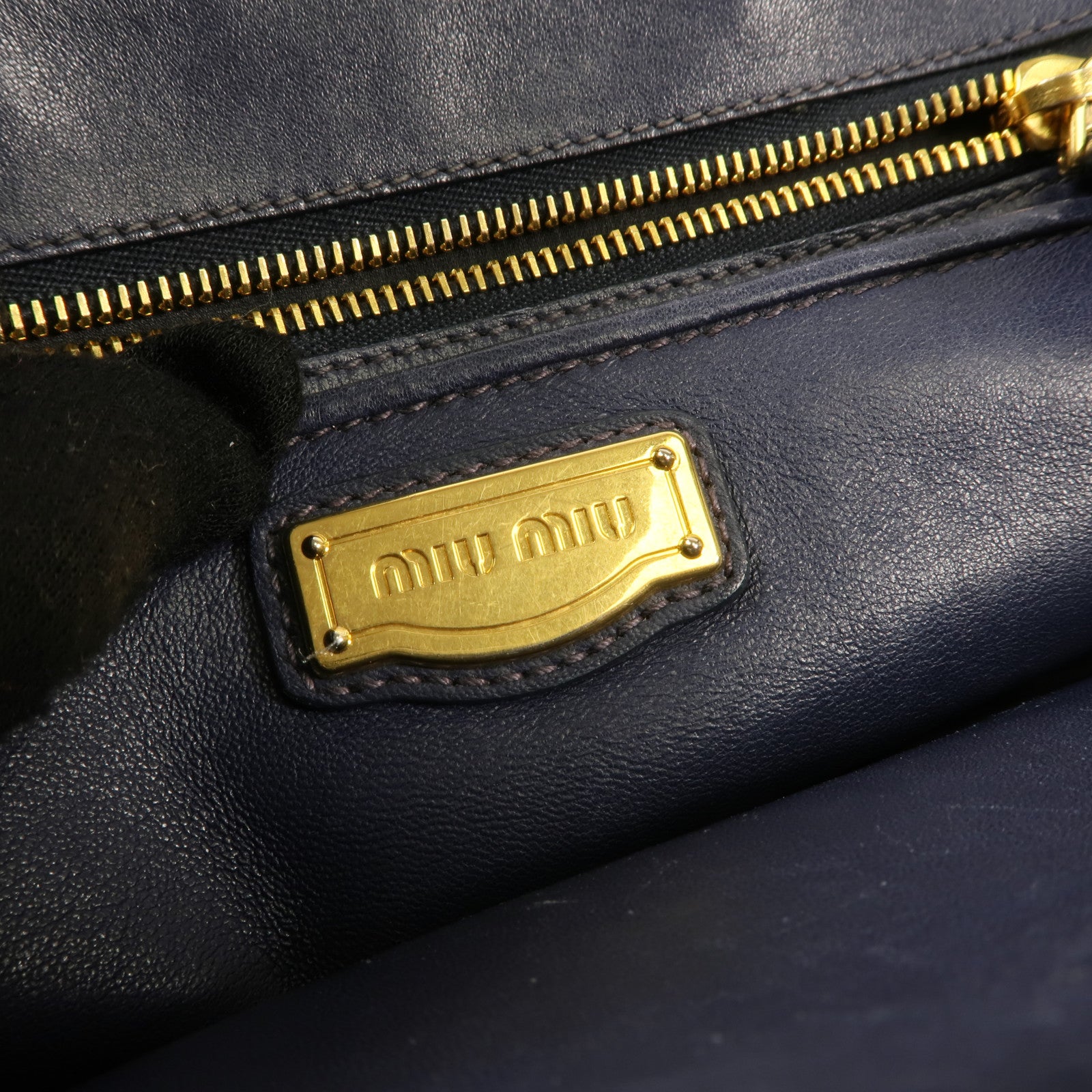 MIU MIU GHW Hand Bag Lambskin Leather Navy