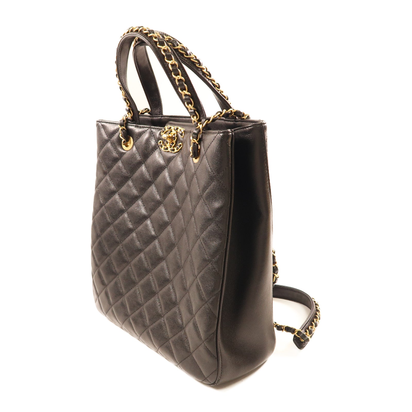 CHANEL 牛皮皮革2 Way Bag金扣鏈帶手挽肩背兩用袋