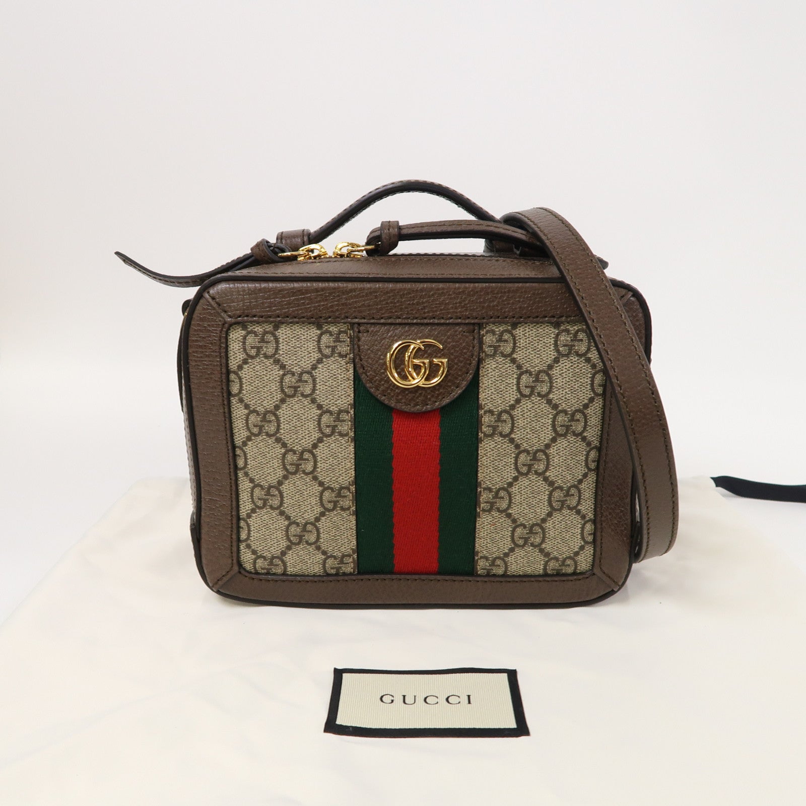 GUCCI 塗層帆布/牛皮皮革Ophidia GG Mini金扣手挽肩背兩用袋啡色