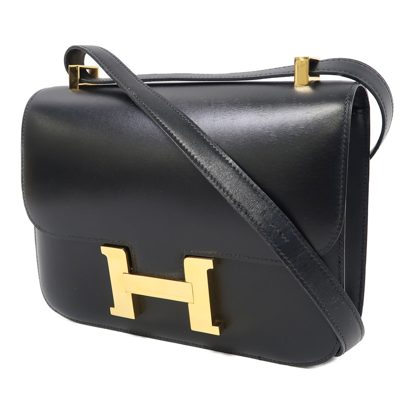 HERMES Box Calf皮革Constance 23金扣肩背袋黑色