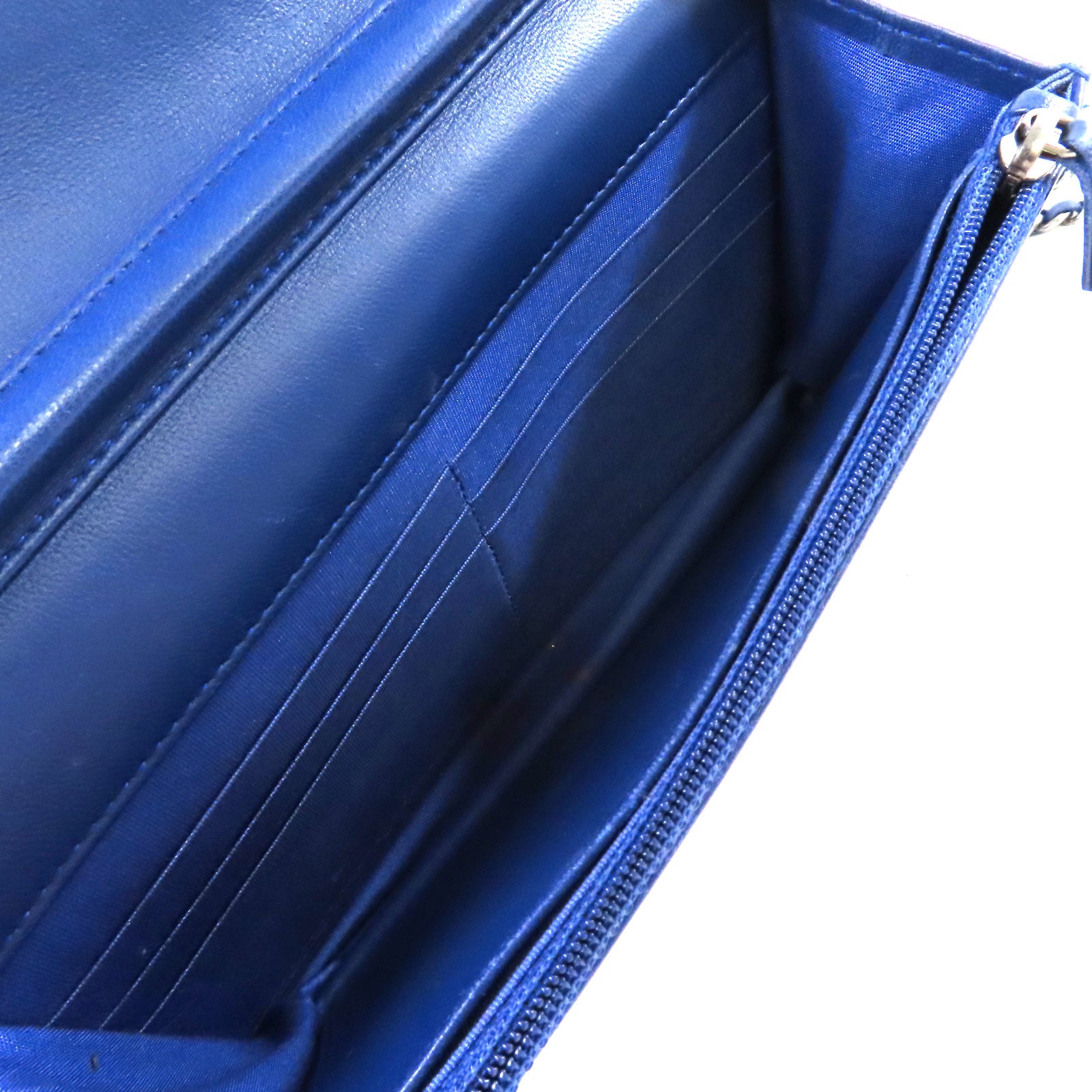 CHANEL 【激減優惠】菱格羊皮皮革WOC Wallet On Chain Shoulder Bag銀扣鏈帶肩背袋藍色