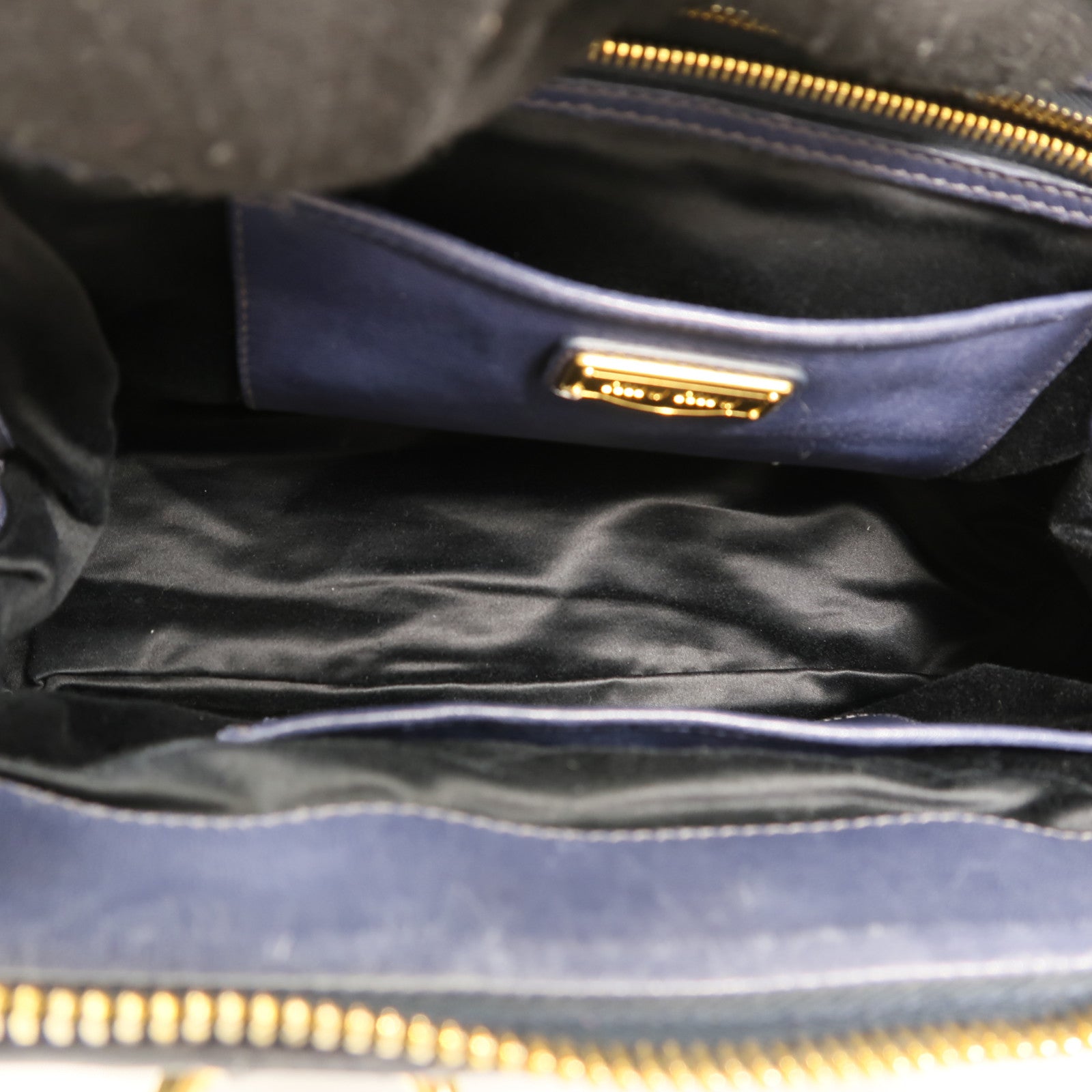 MIU MIU GHW Hand Bag Lambskin Leather Navy