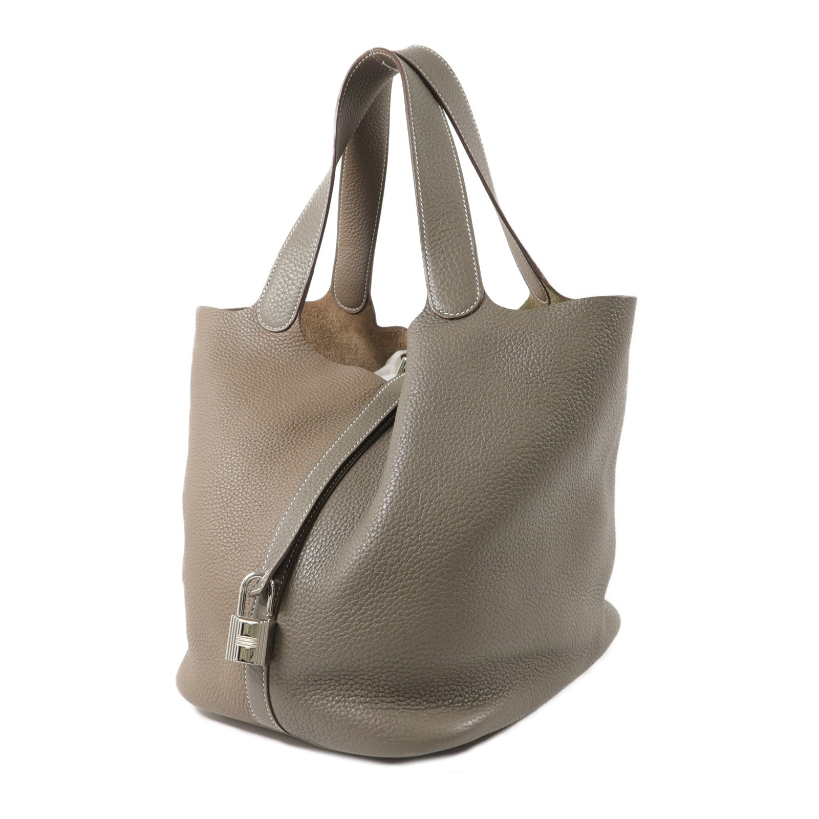 HERMES Clemence皮革Picotin GM手挽袋Etoupe/Etain
