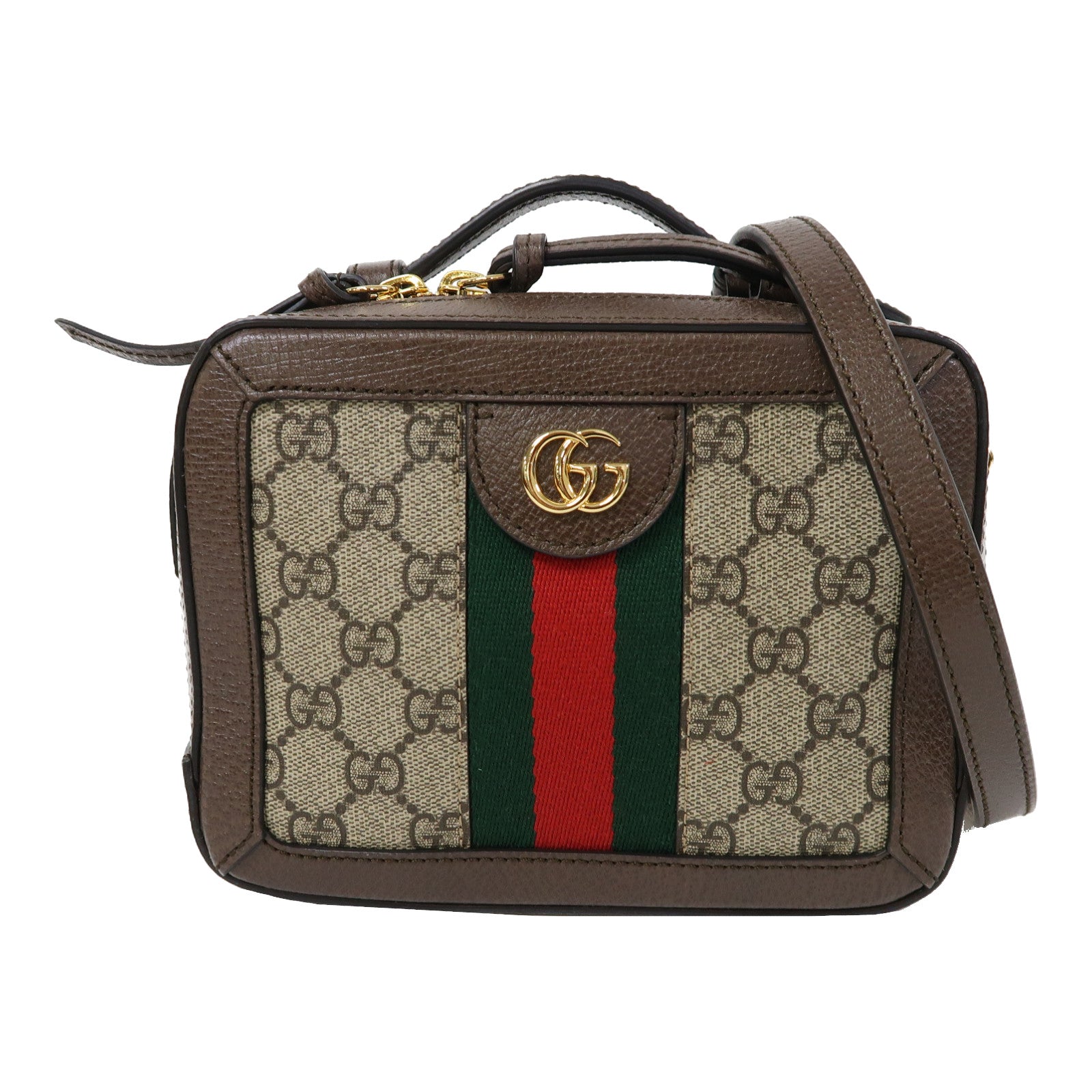 GUCCI 塗層帆布/牛皮皮革Ophidia GG Mini金扣手挽肩背兩用袋啡色