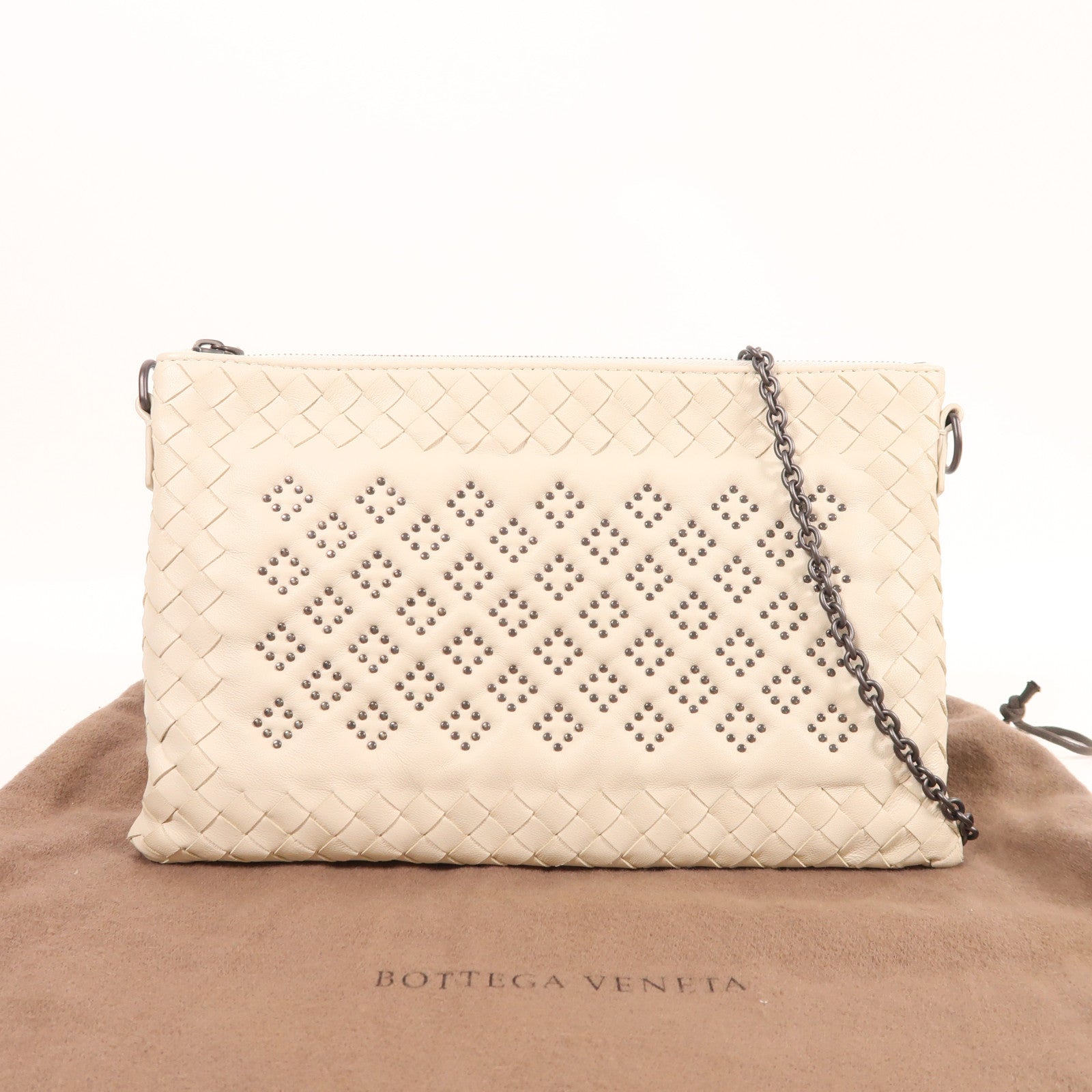BOTTEGA VENETA 羊皮皮革Chain Shoulder鏈帶肩背袋白色