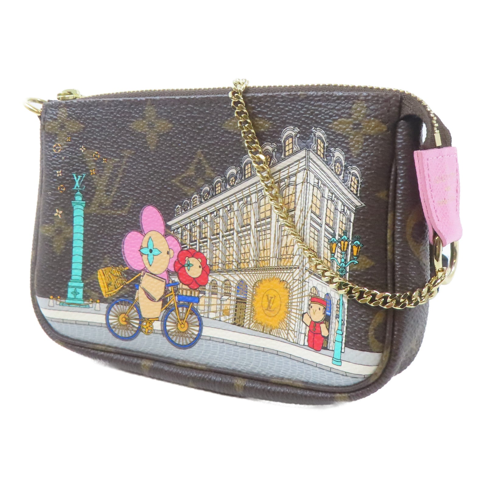 LOUIS VUITTON Monogram Mini Pochette Accessoires金扣鏈帶手挽袋啡色