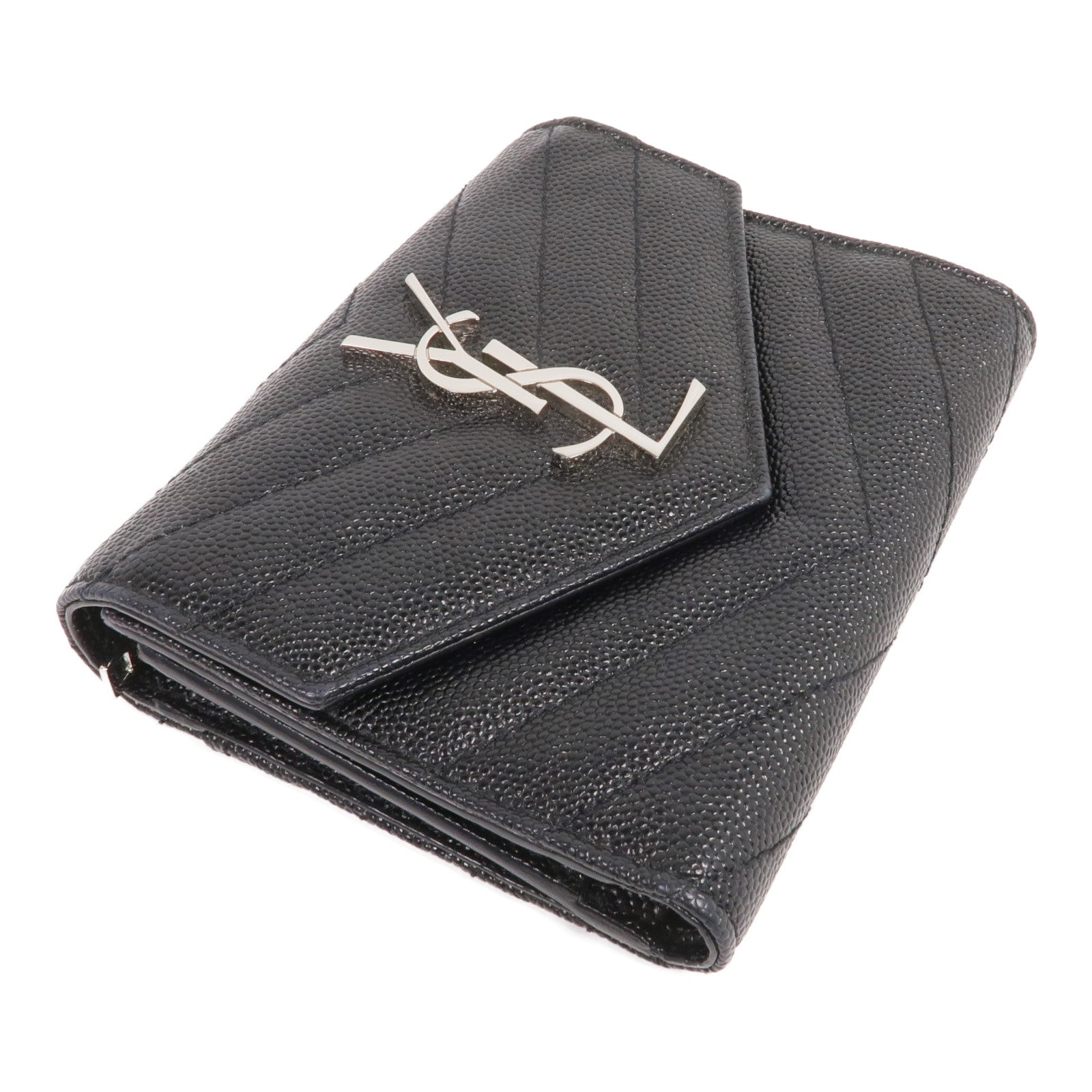 SAINT LAURENT 牛皮皮革Trifold Wallet銀扣錢包