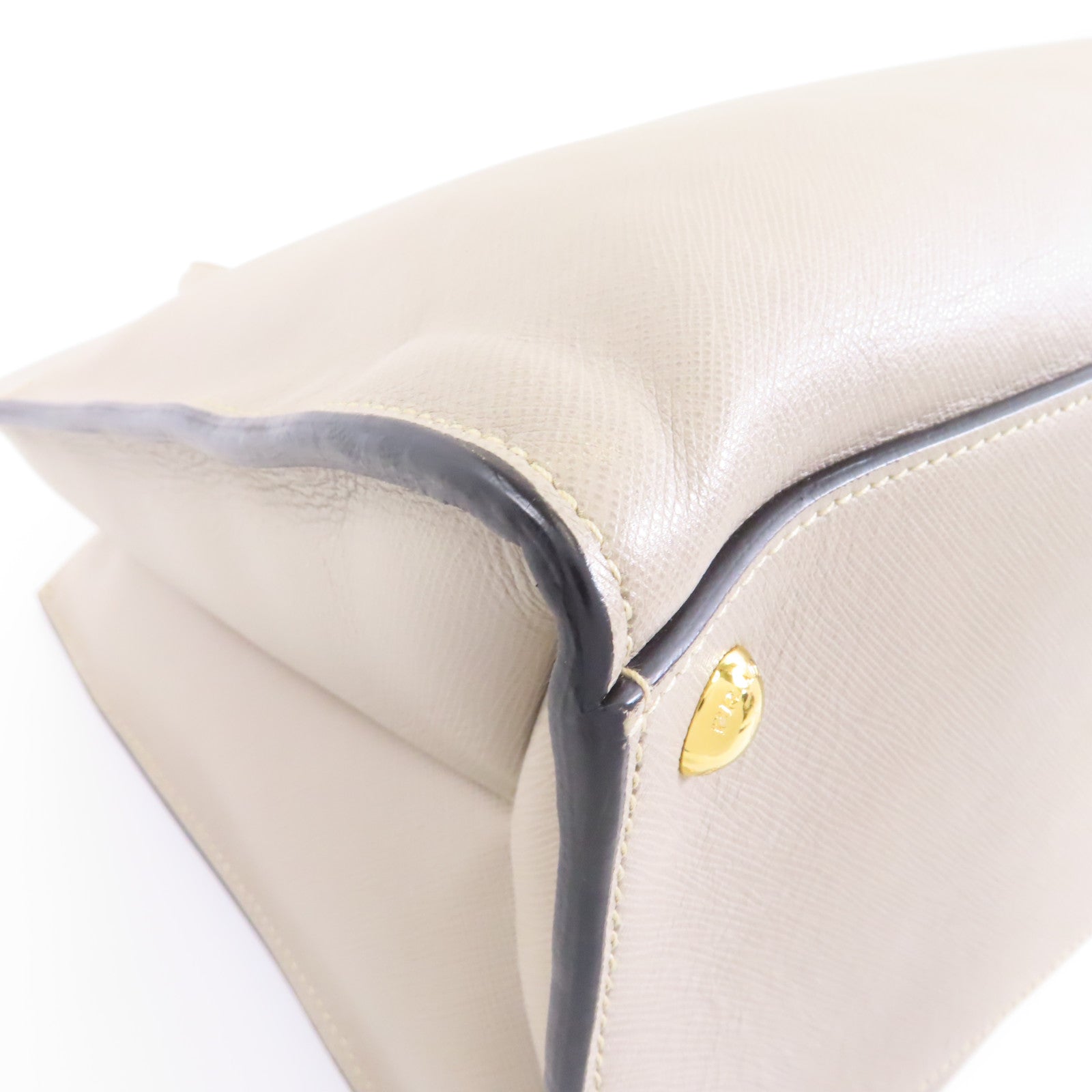 PRADA 牛皮皮革Shoulder Bag金扣手挽肩背兩用袋灰色