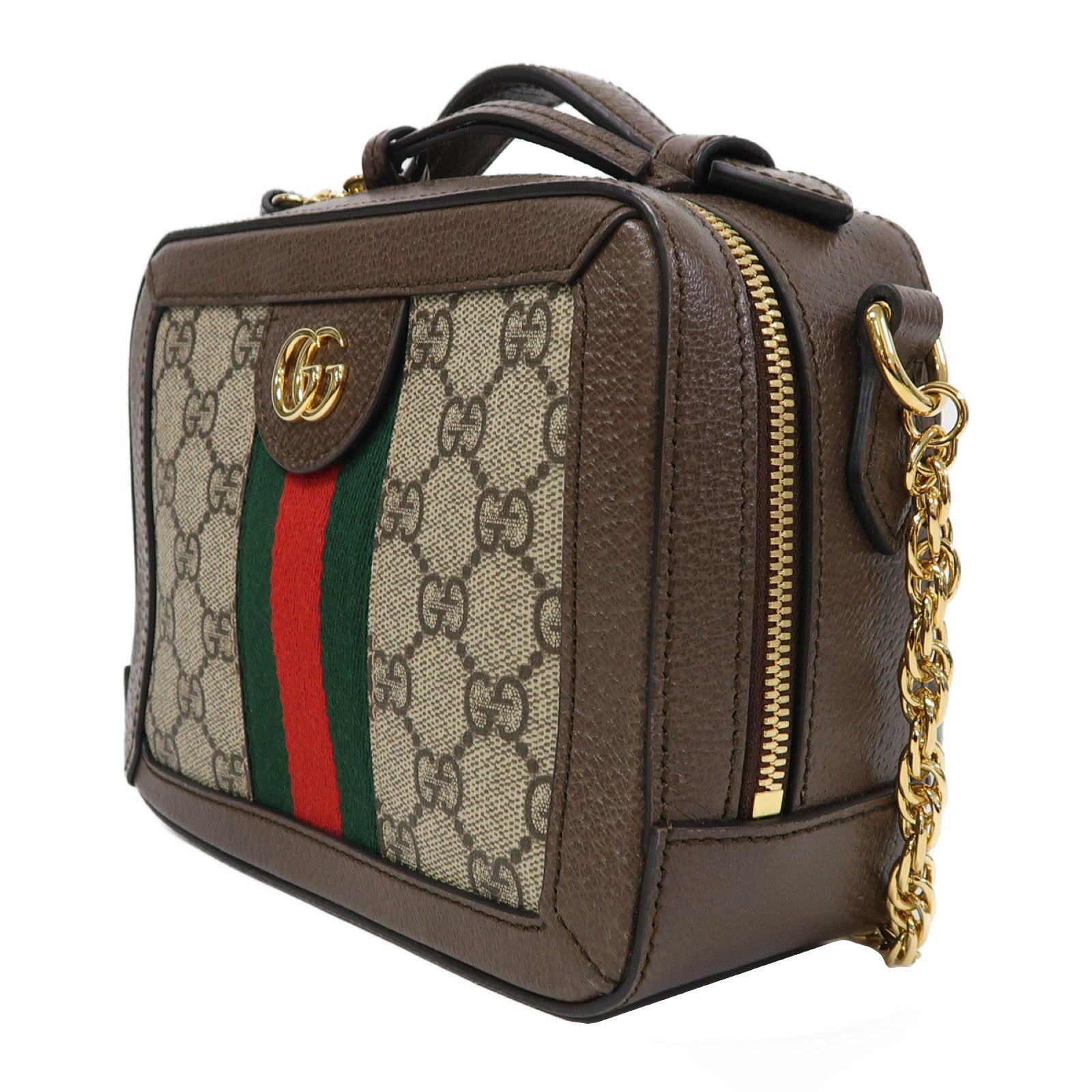 GUCCI 塗層帆布/牛皮皮革Ophidia GG Mini金扣手挽肩背兩用袋啡色