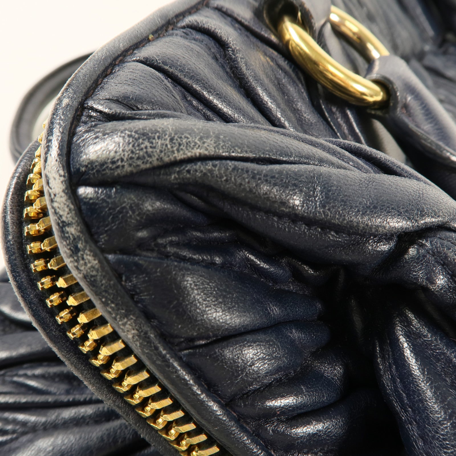 MIU MIU GHW Hand Bag Lambskin Leather Navy