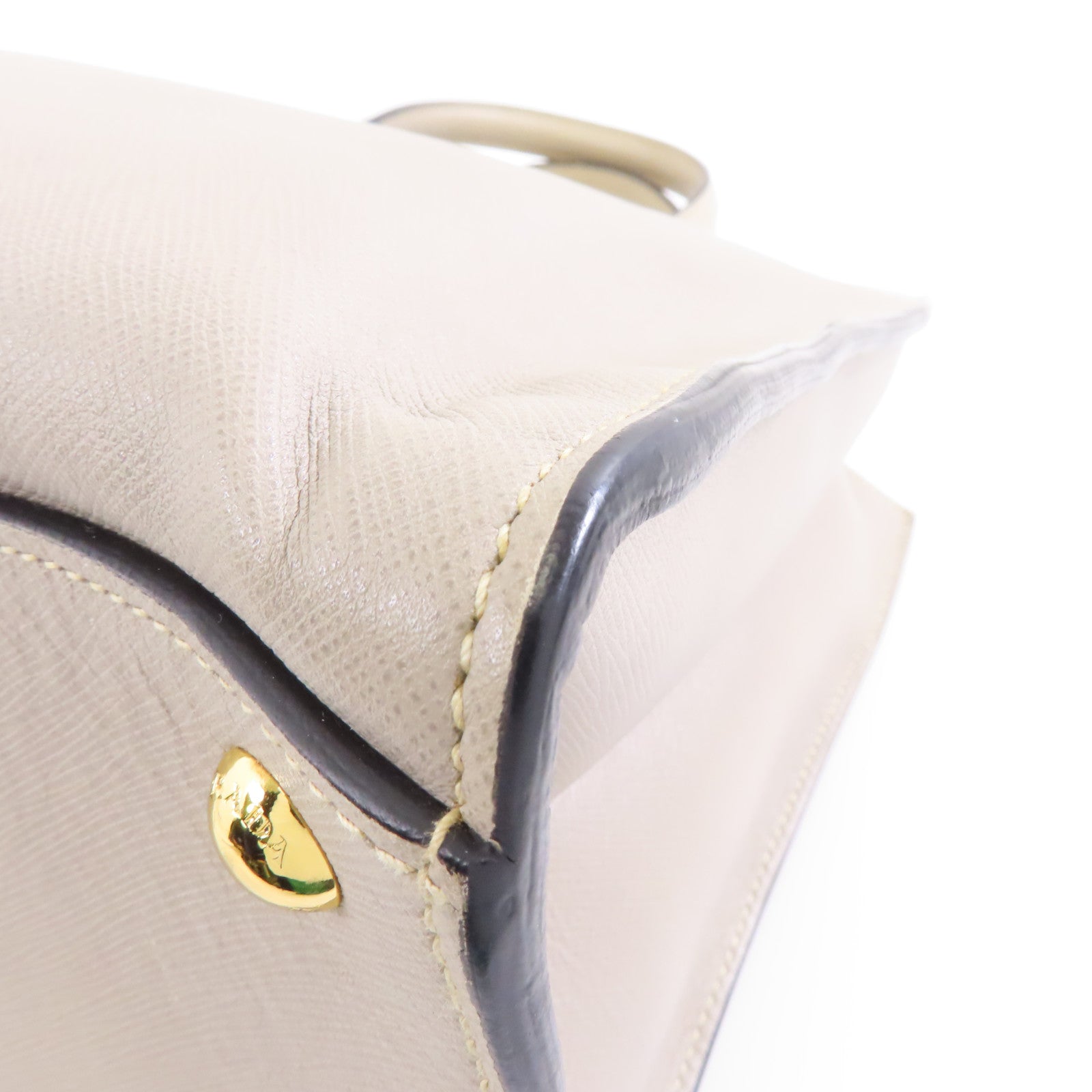 PRADA 牛皮皮革Shoulder Bag金扣手挽肩背兩用袋灰色