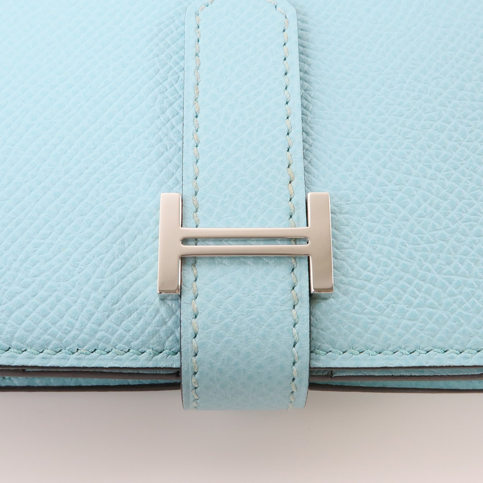 HERMES PHW Bearn Wallet Bleu Veau Epsom Leather Atoll Light Blue