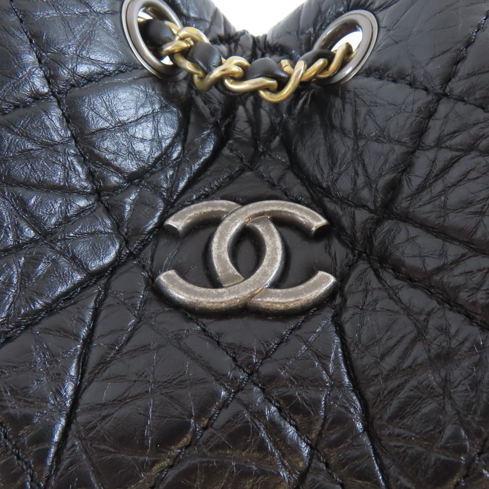 CHANEL 菱格牛皮皮革Gabrielle Backpack Small鏈帶背包黑色