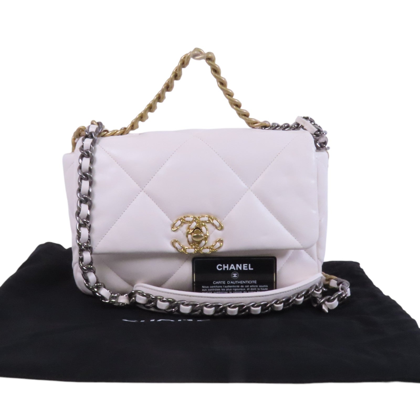 CHANEL 羊皮皮革Chanel 19 Small金扣鏈帶手挽肩背兩用袋