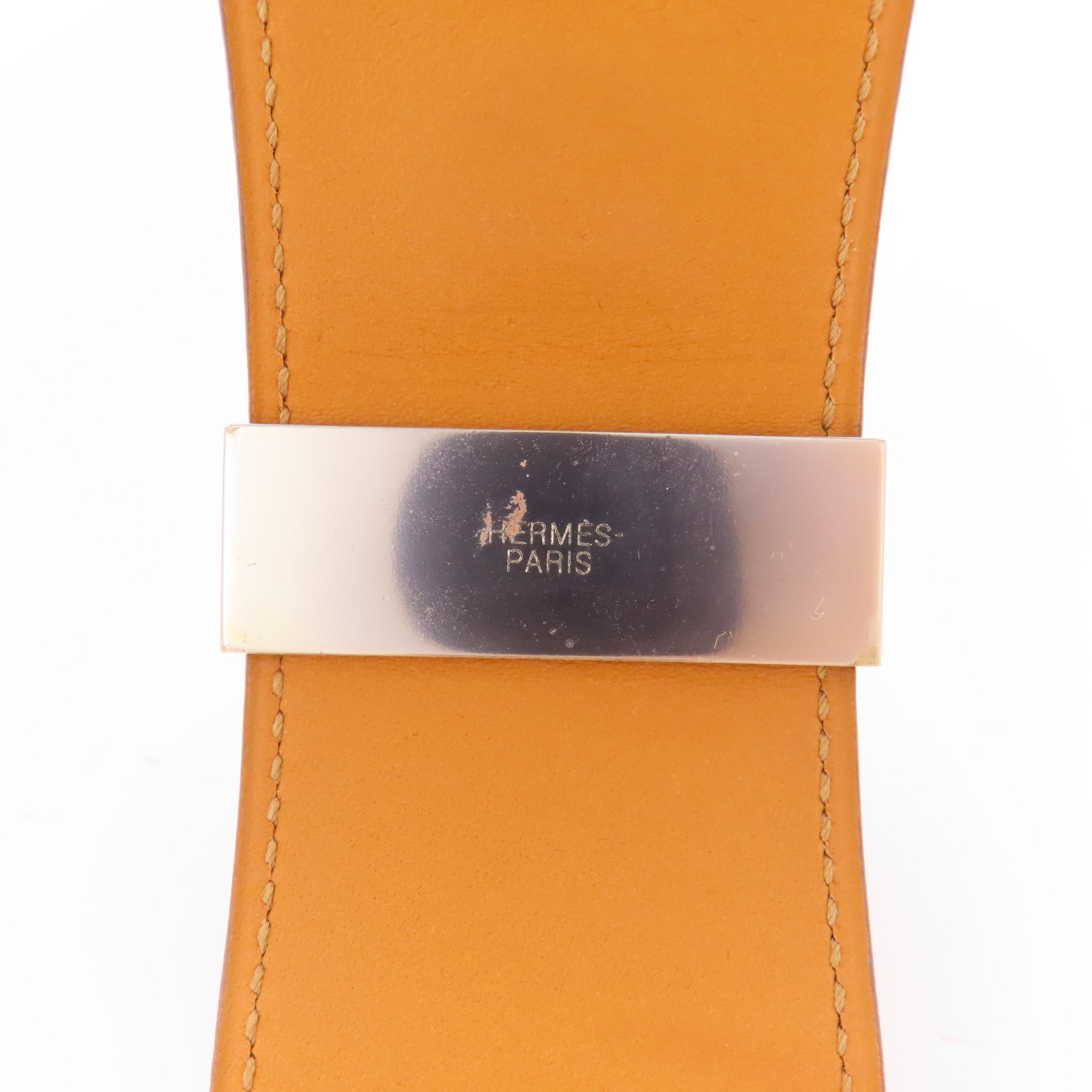 HERMES Swift皮革Collier de Chien銀扣手鐲Gold